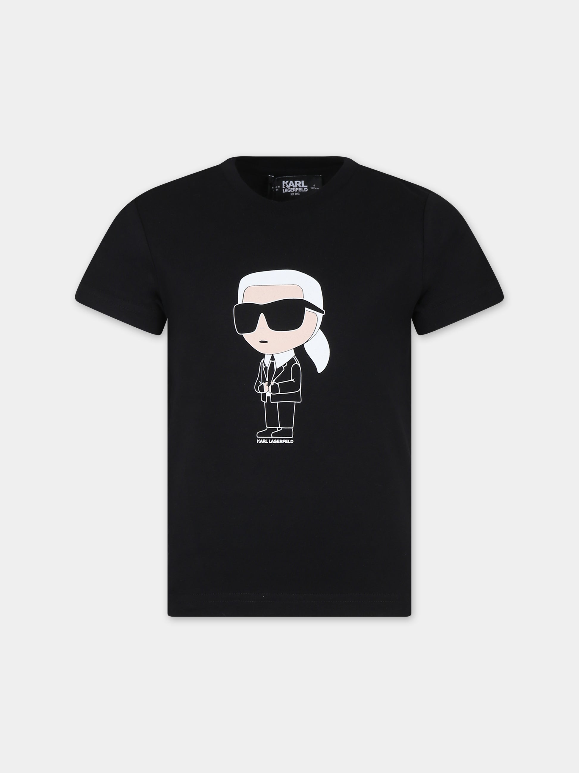 T-shirt nera per bambina con stampa Karl,Karl Lagerfeld Kids,Z30051 09B