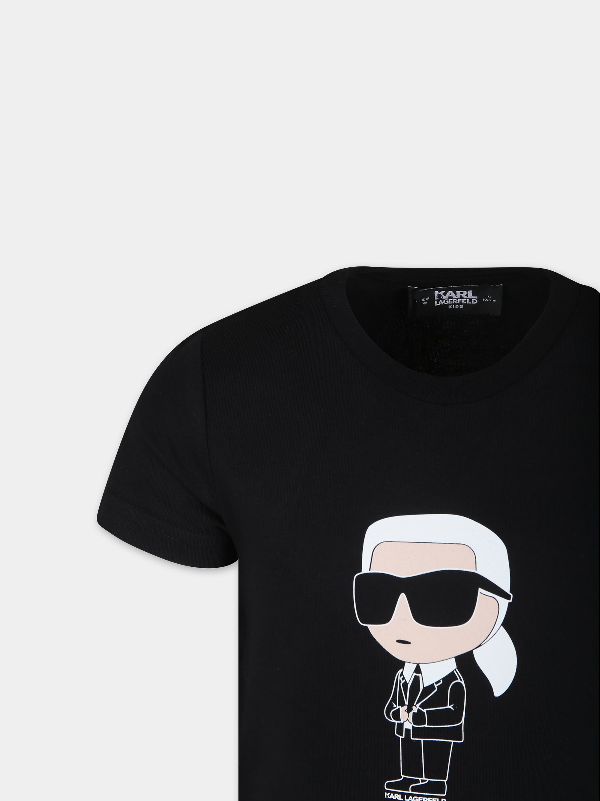 T-shirt nera per bambina con stampa Karl,Karl Lagerfeld Kids,Z30051 09B