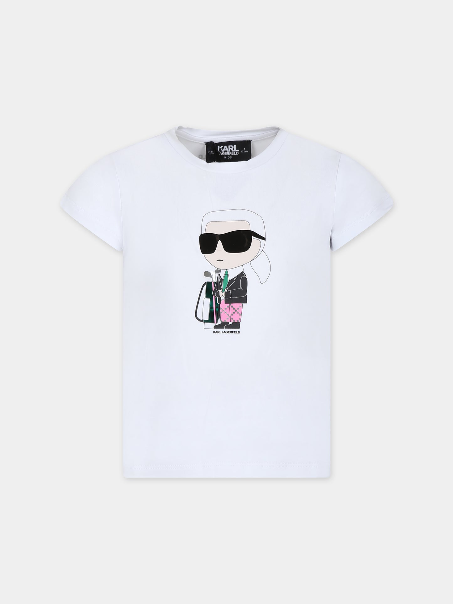 T-shirt bianca per bambina con stampa Karl e borsa da golf,Karl Lagerfeld Kids,Z30111 10P