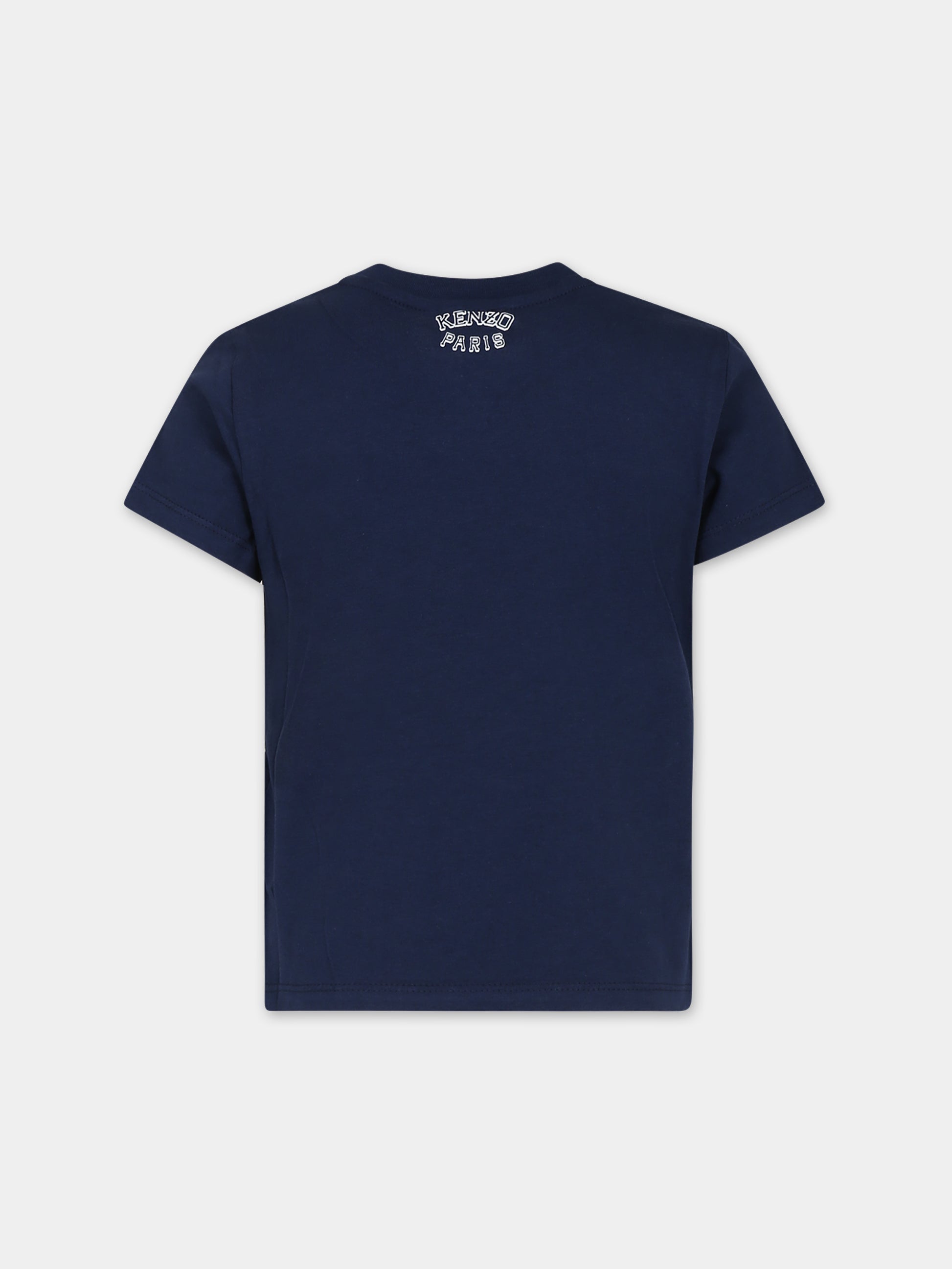 T-shirt blu per bambina con iconica trigre e logo,Kenzo Kids,K60264 84A