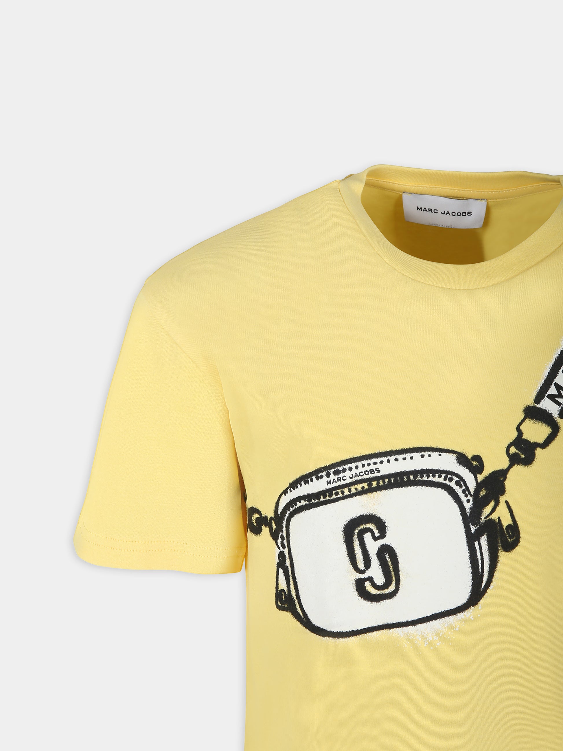 T-shirt gialla per bambina con stampa borsa e logo,Marc Jacobs,W60207 577