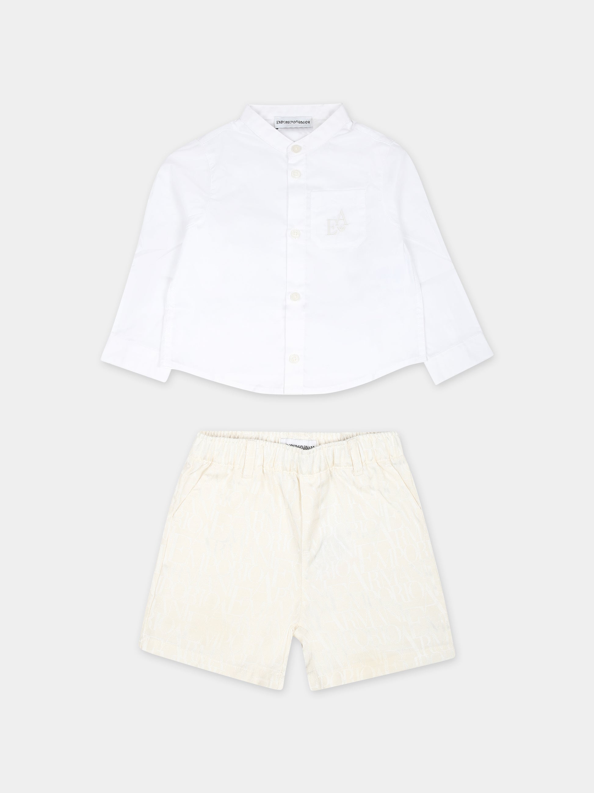 Completo beige per neonato con aquilotto e logo,Emporio Armani,3DHVJ3 4NGDZ F125