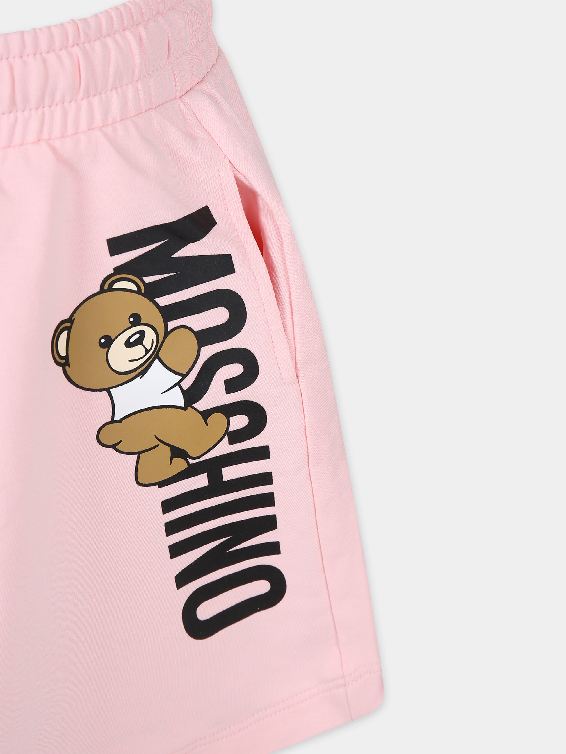 Gonna rosa per bambina con Teddy Bear e logo,Moschino Kids,HAJ02G LDA25 50209