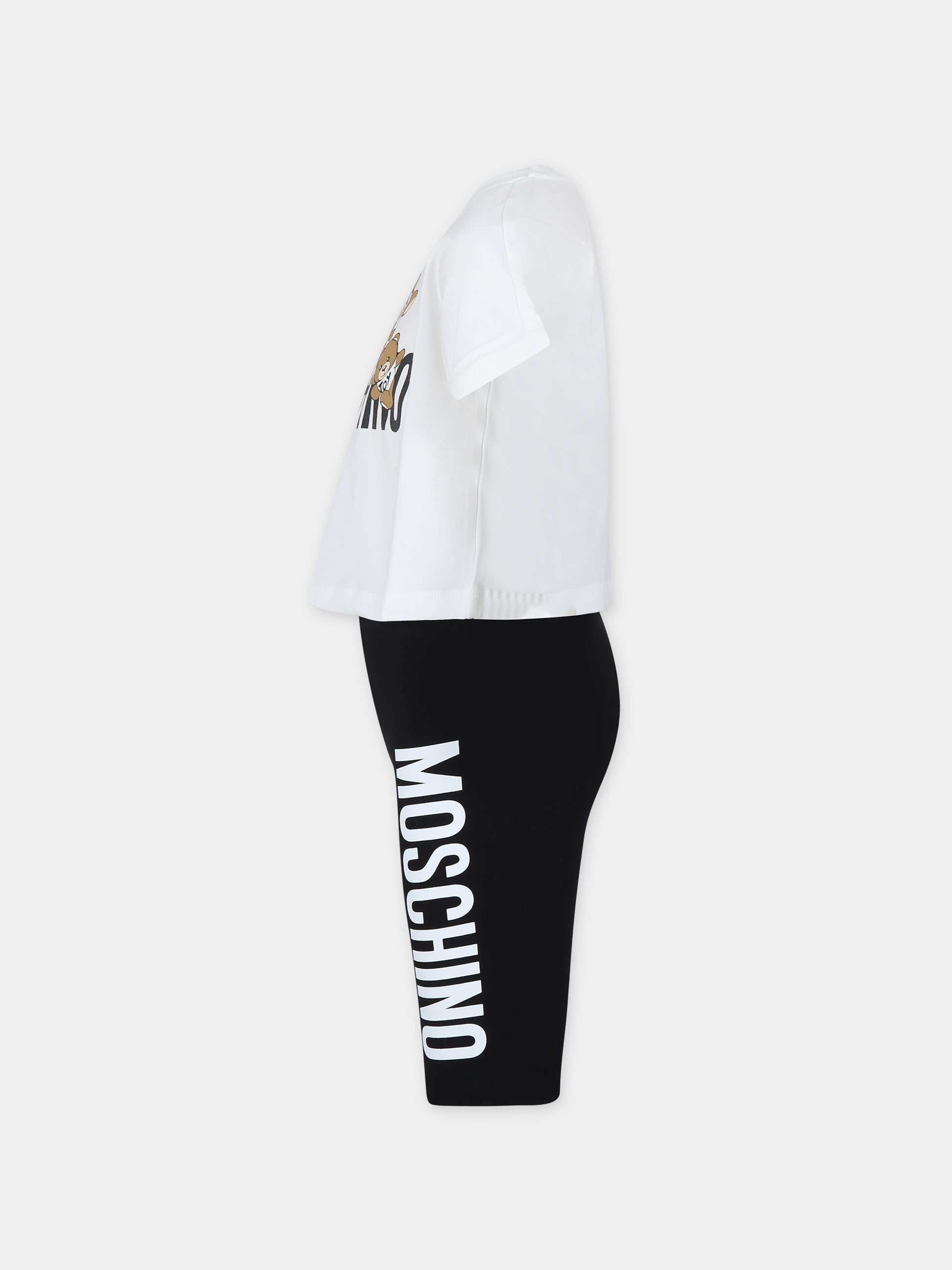 Completo bianco per bambina con Teddy Bears e logo,Moschino Kids,HDG013 LBA00 81214