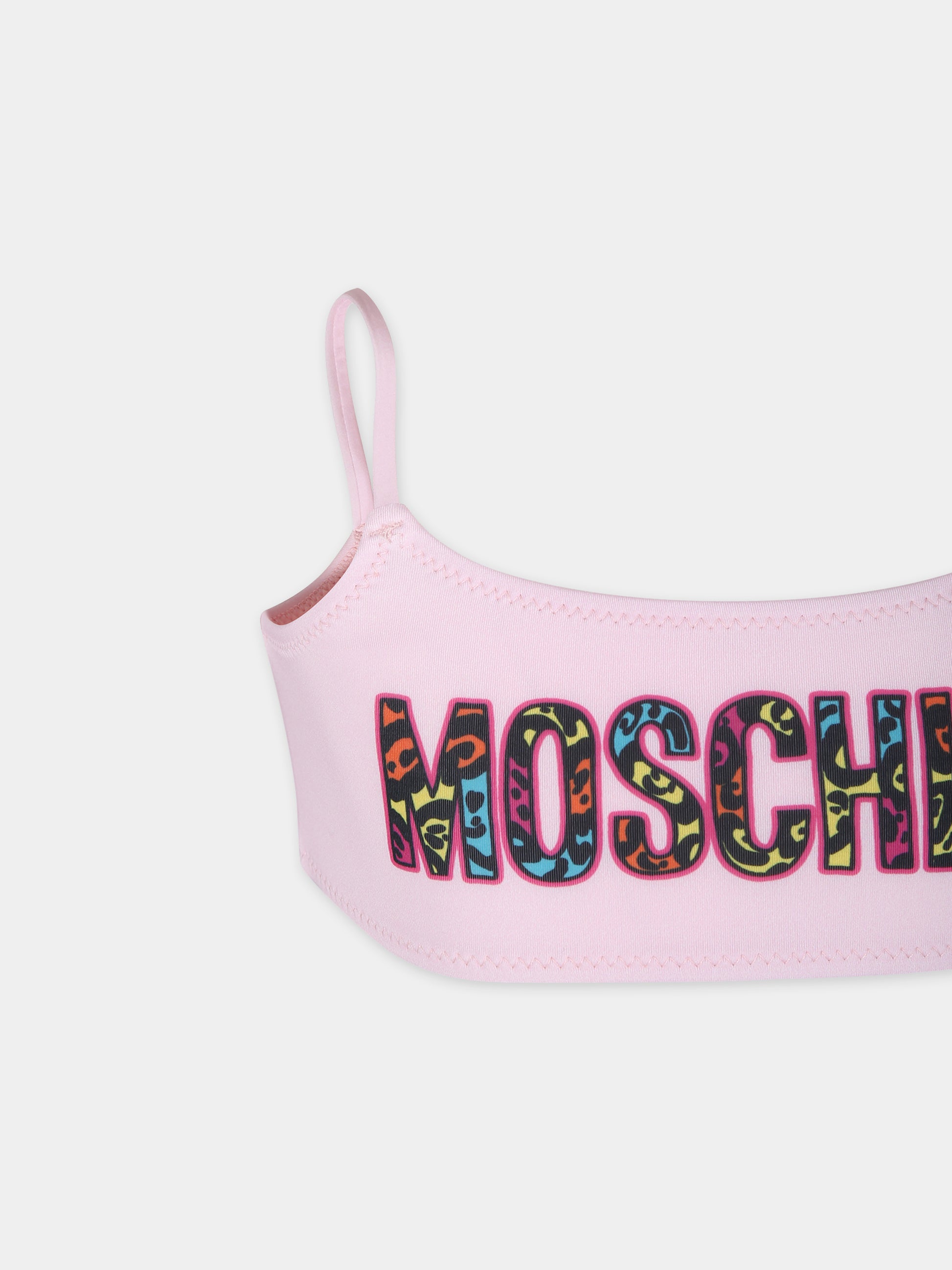 Bikini rosa per bambina con logo,Moschino Kids,HDL00R LKA00 50209