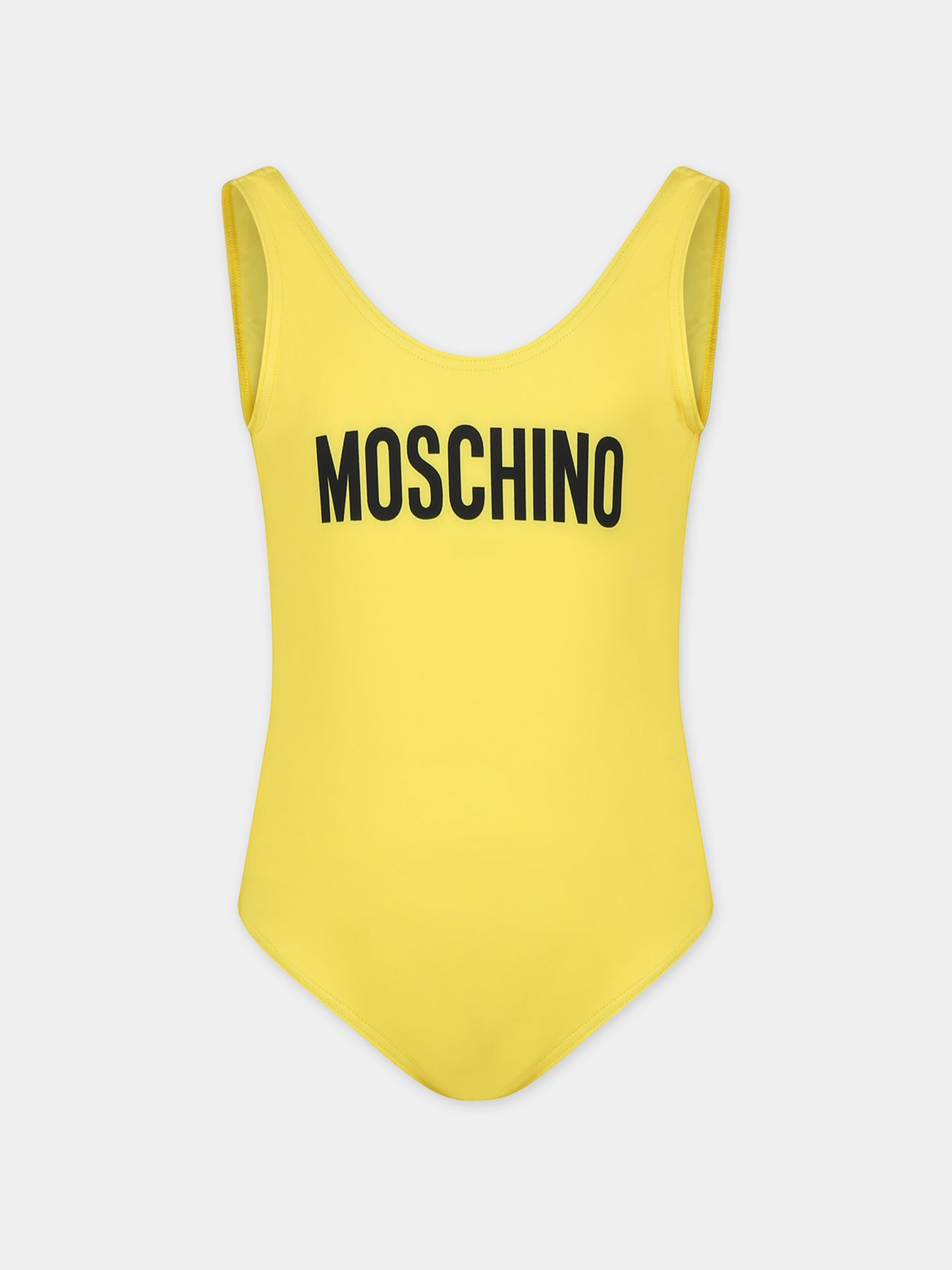 Costume intero giallo per bambina con logo,Moschino Kids,HDL00T LKA00 50162