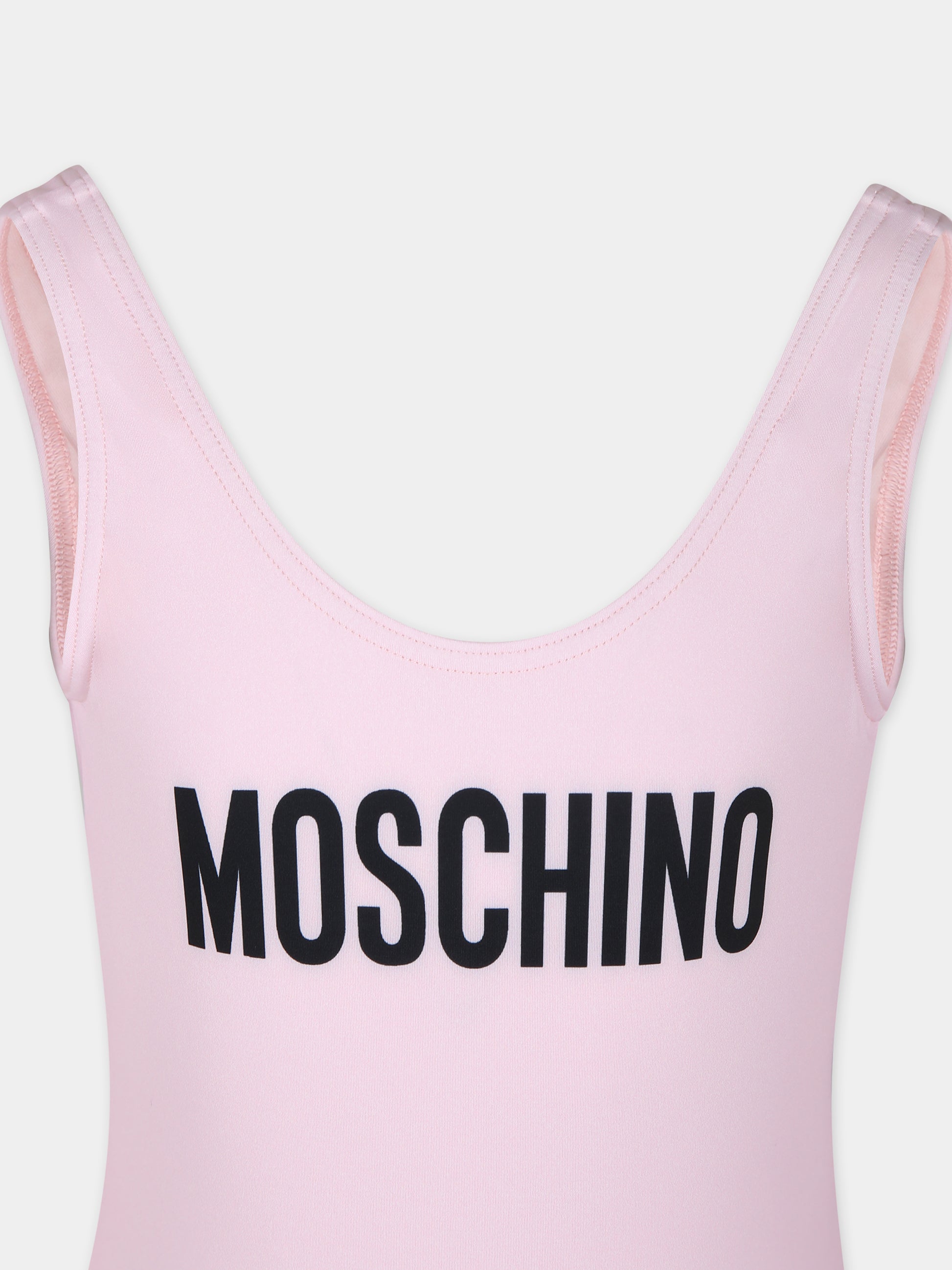 Costume intero rosa per bambina con logo,Moschino Kids,HDL00T LKA00 50209