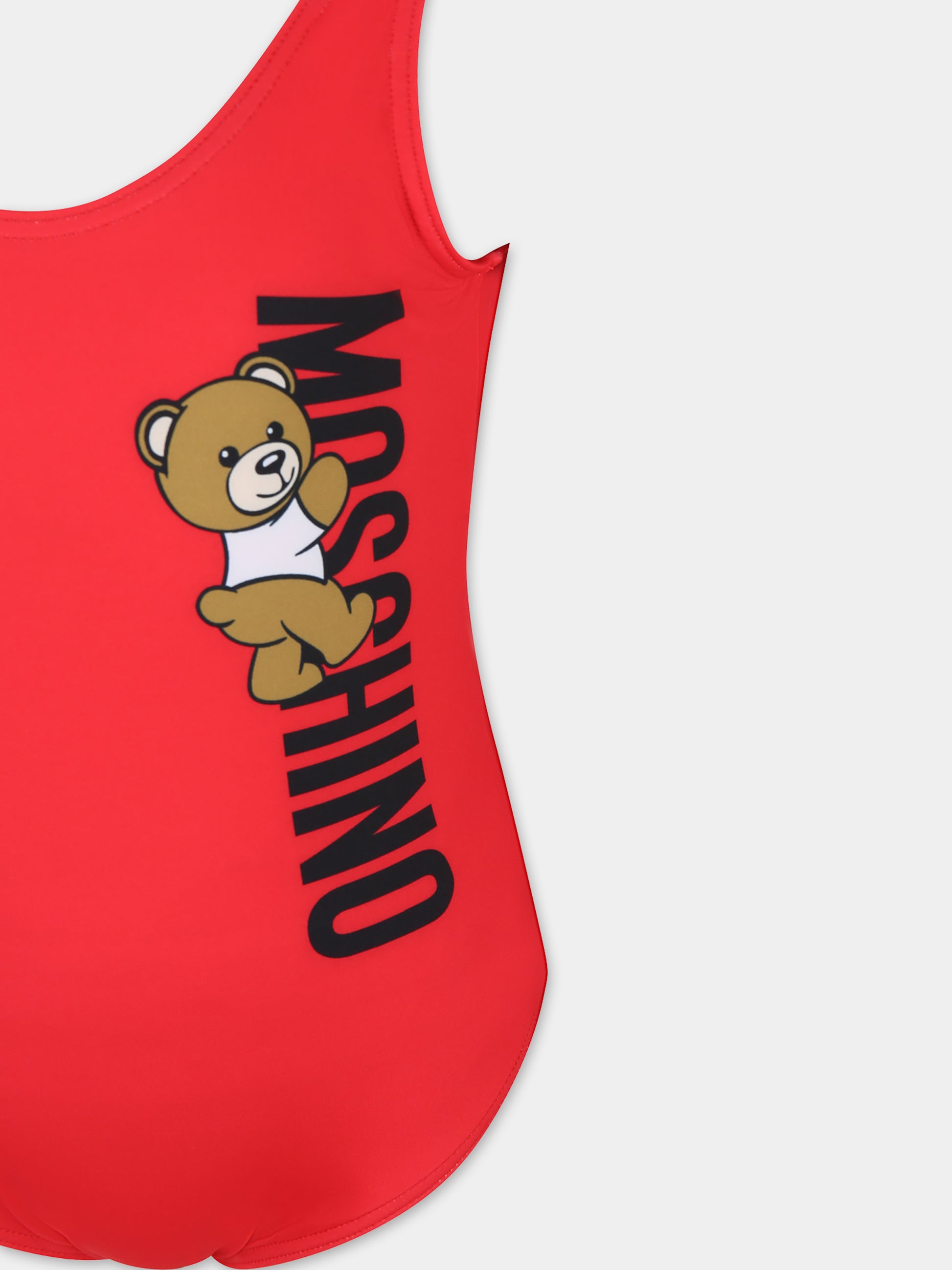 Costume rosso per bambina con Teddy Bear e logo,Moschino Kids,HKL00B LKA00 50109