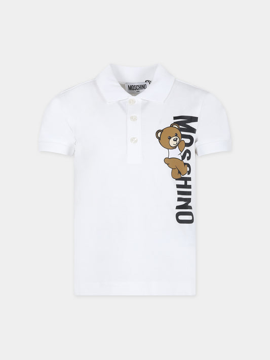 Polo bianca per bambino con Teddy Bear e logo,Moschino Kids,HPM03Y LFA01 10101