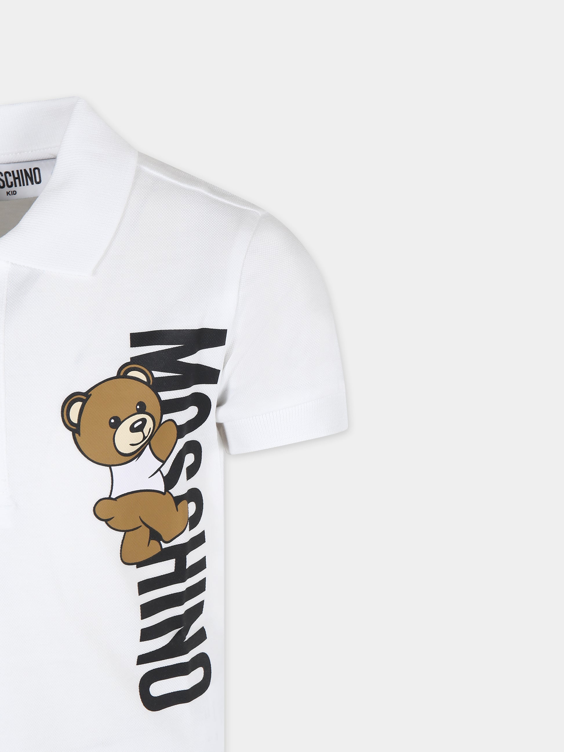 Polo bianca per bambino con Teddy Bear e logo,Moschino Kids,HPM03Y LFA01 10101