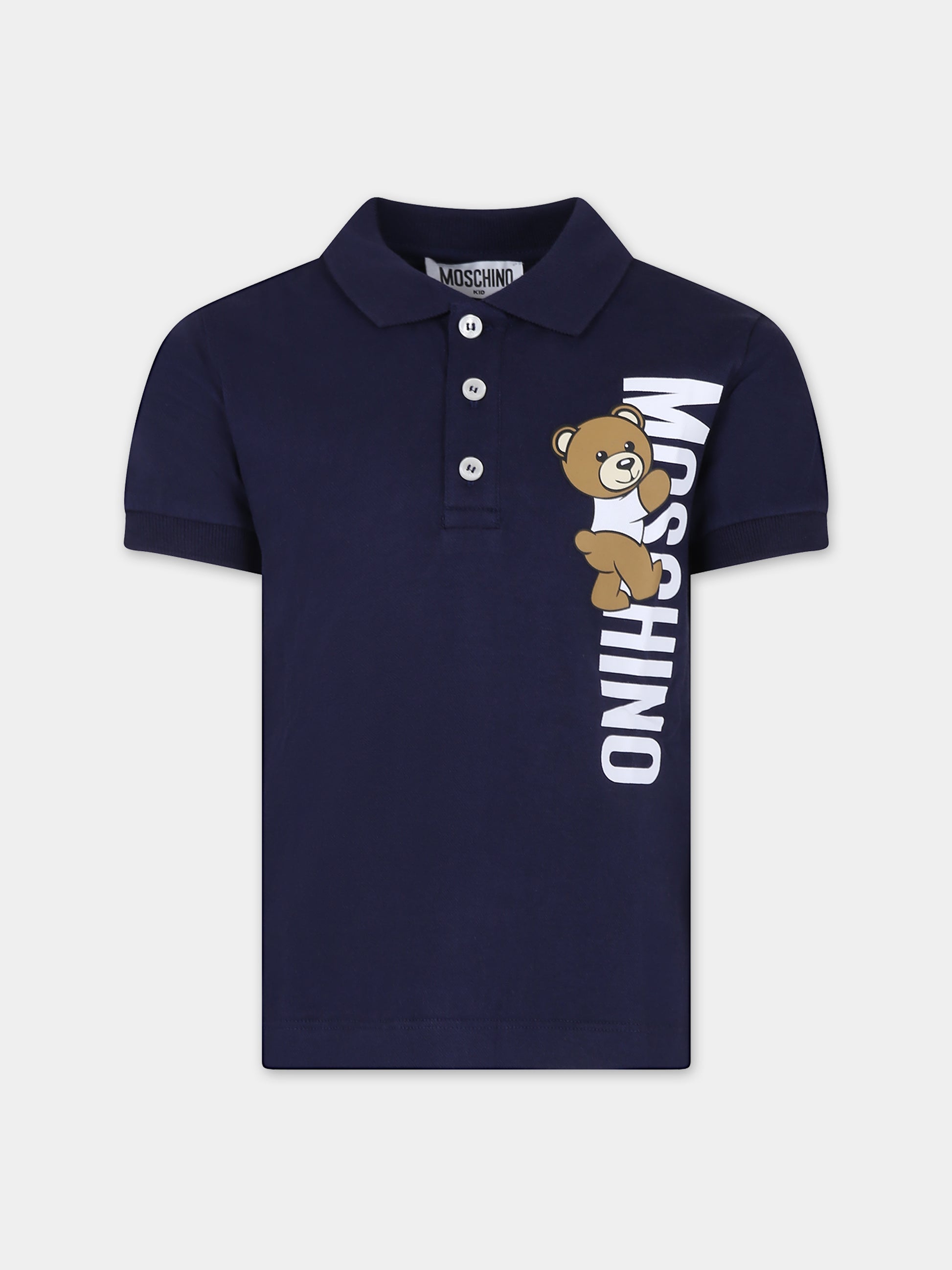 Polo blu per bambino con Teddy Bear e logo,Moschino Kids,HPM03Y LFA01 40016