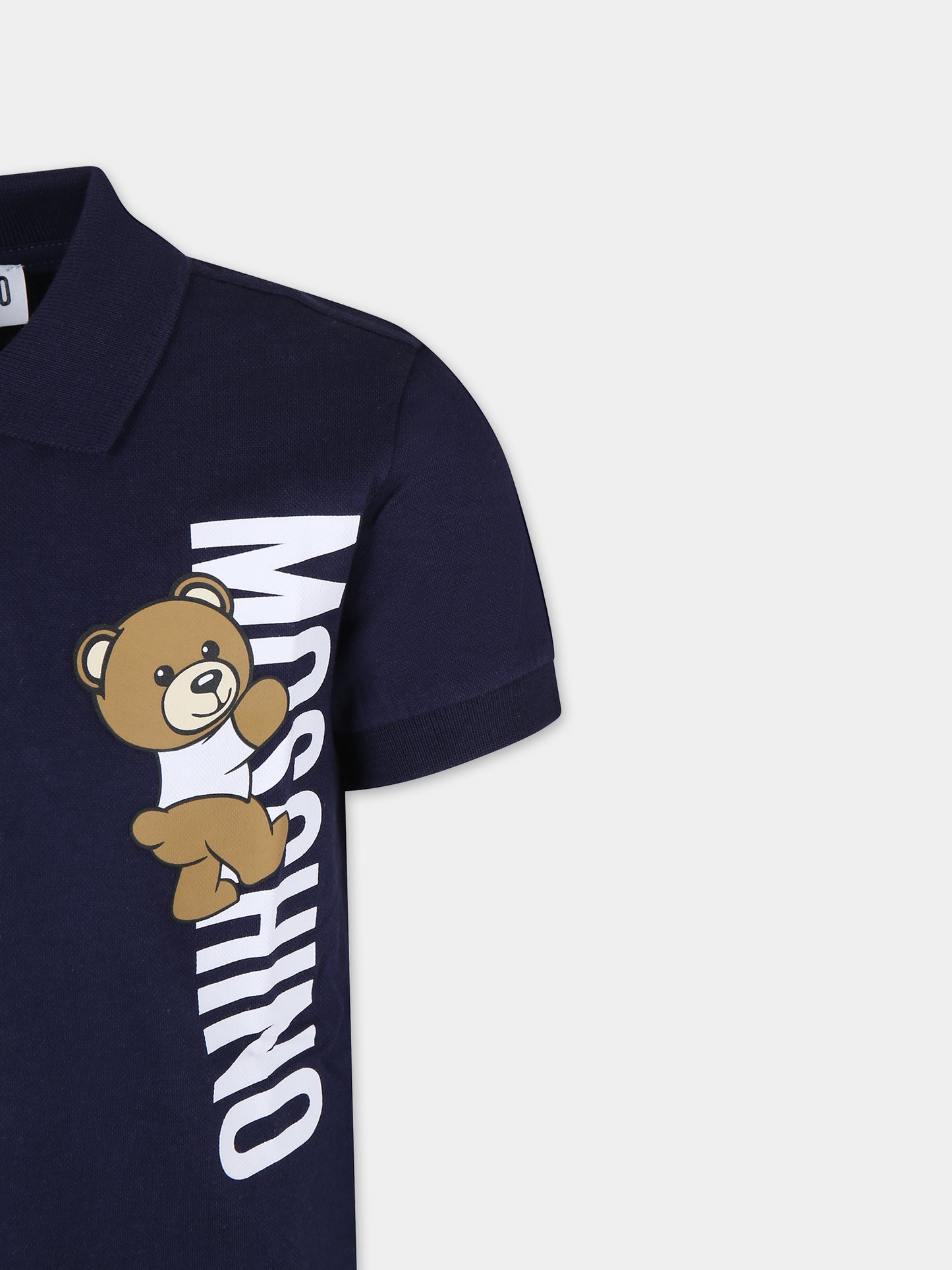 Polo blu per bambino con Teddy Bear e logo,Moschino Kids,HPM03Y LFA01 40016