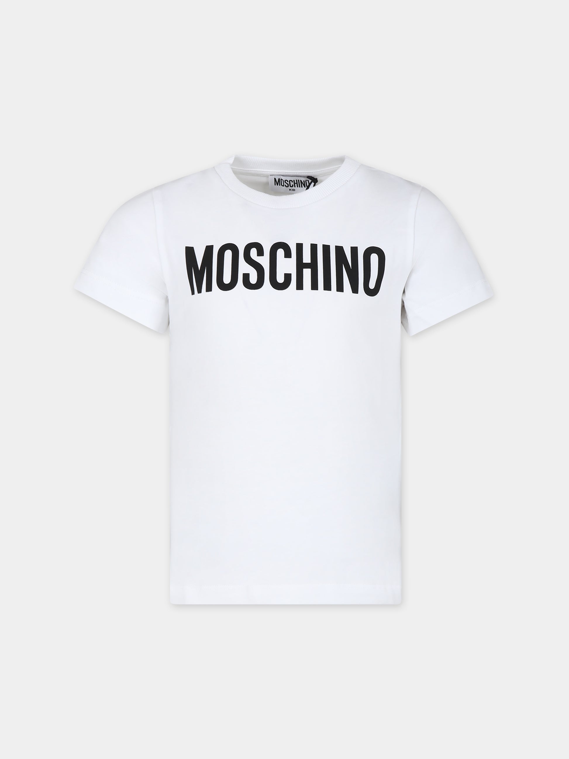 T-shirt bianca per bambini con logo,Moschino Kids,HQM03T LBA10 10101