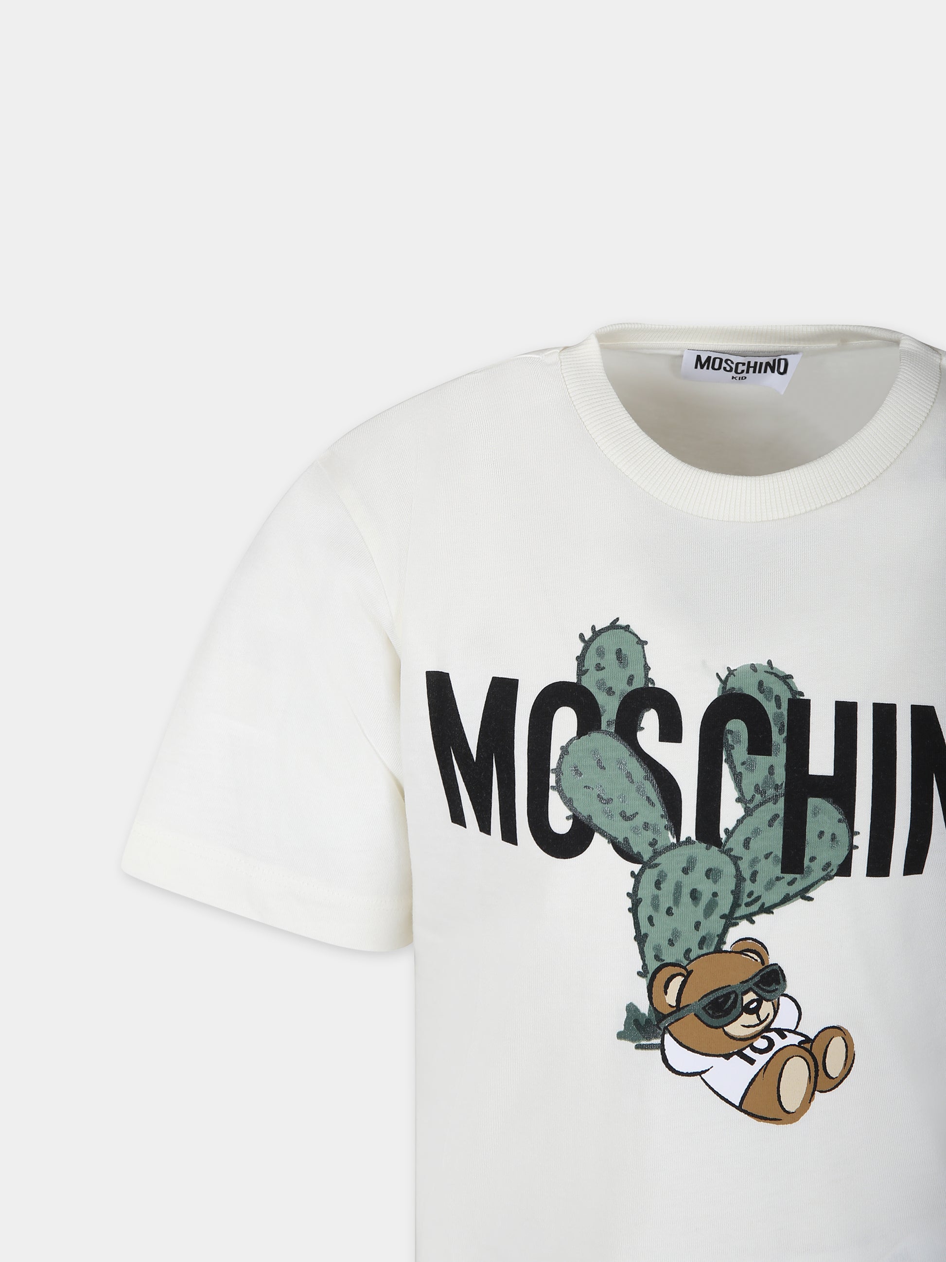 T-shirt avorio per bambino con Teddy Bear e cactus,Moschino Kids,HTM03R LAA02 20059