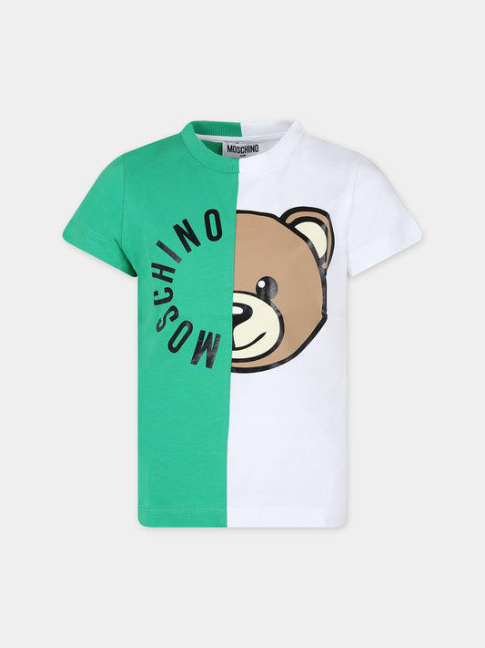 T-shirt verde per bambini con Teddy Bear e logo,Moschino Kids,HUM04I LAA02 30321