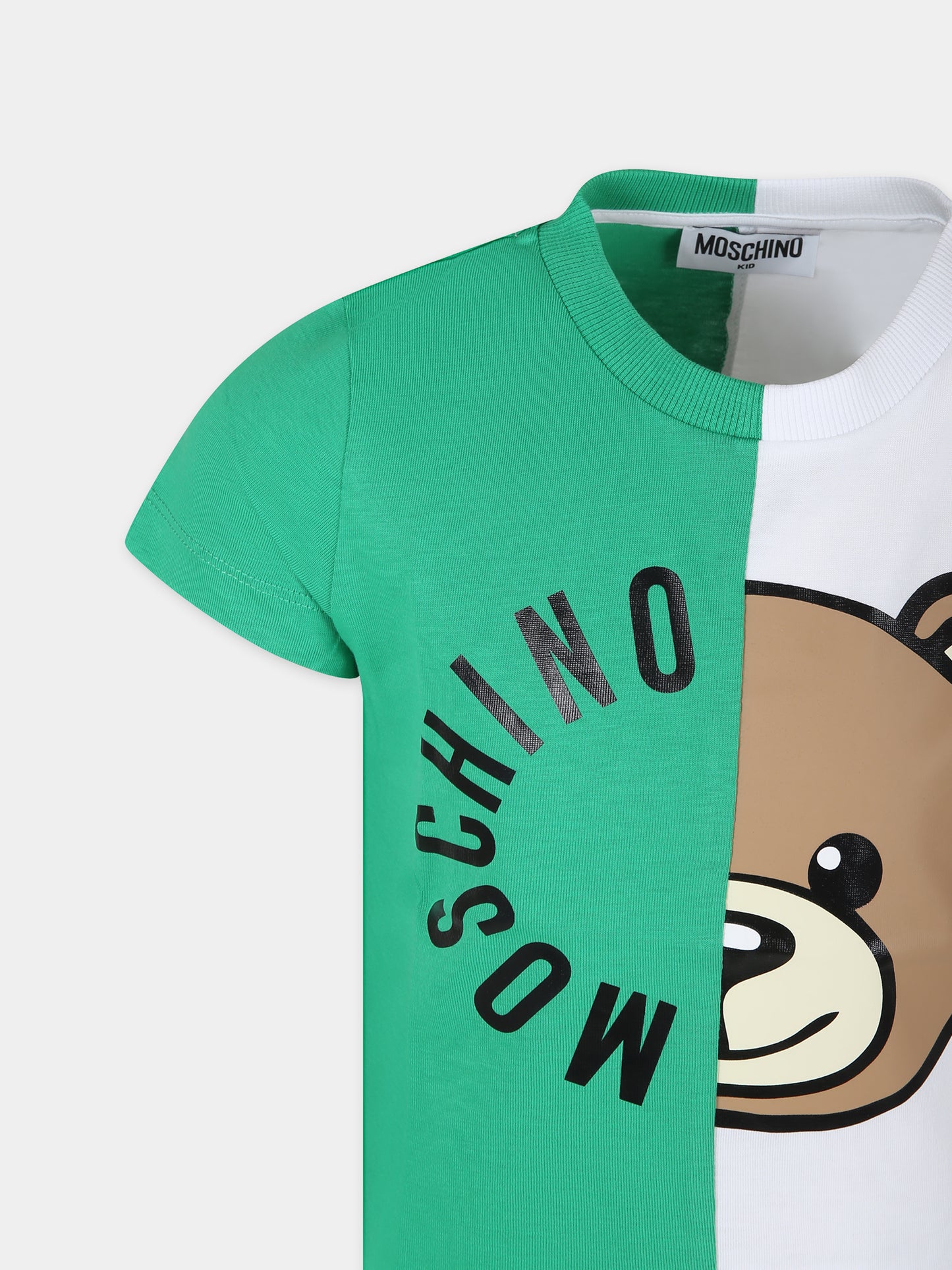 T-shirt verde per bambini con Teddy Bear e logo,Moschino Kids,HUM04I LAA02 30321