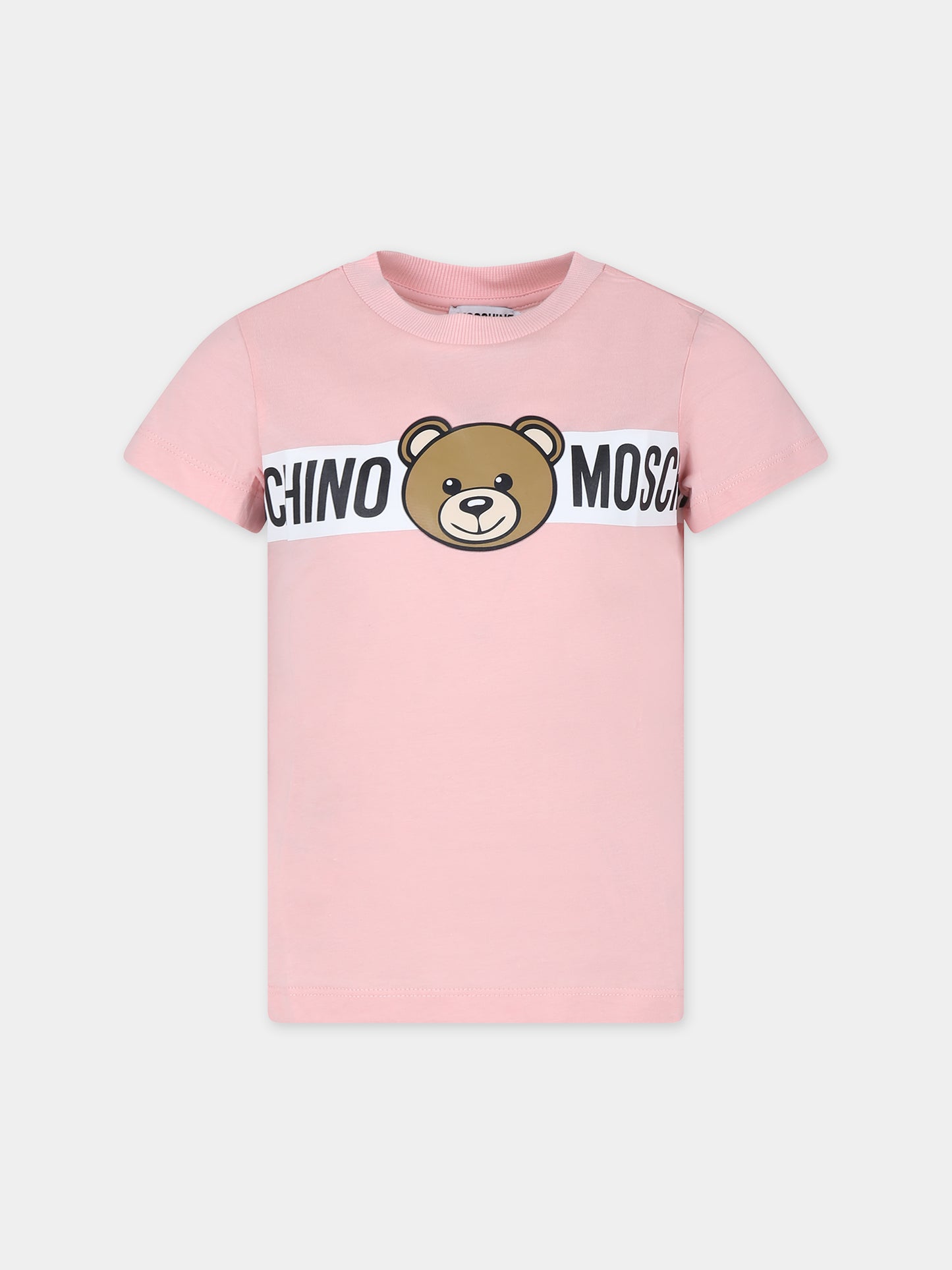 T-shirt rosa per bambina con Teddy Bear e logo,Moschino Kids,HUM04Q LAA03 50209