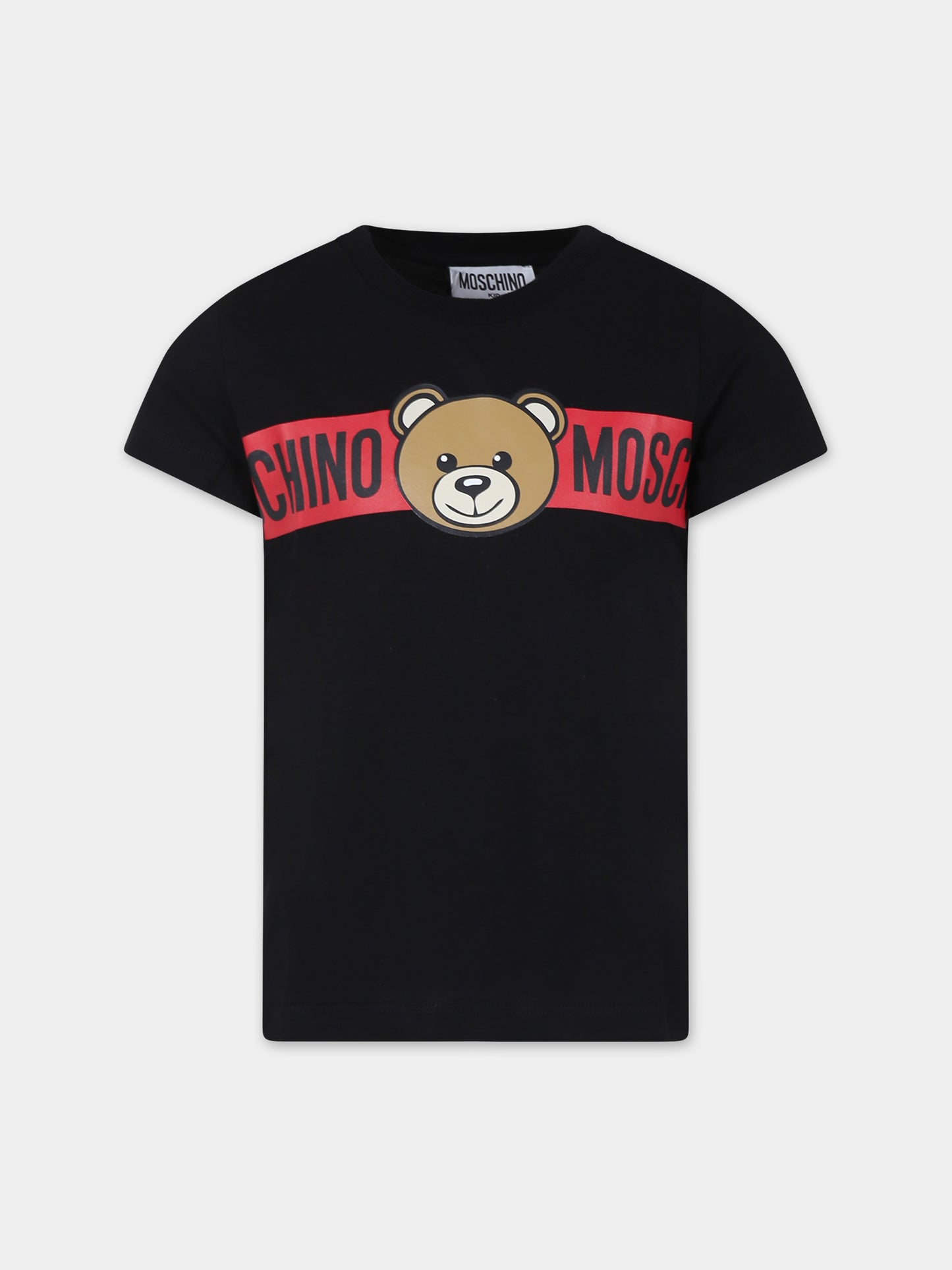 T-shirt nera per bambini con Teddy Bear e logo,Moschino Kids,HUM04Q LAA03 60100