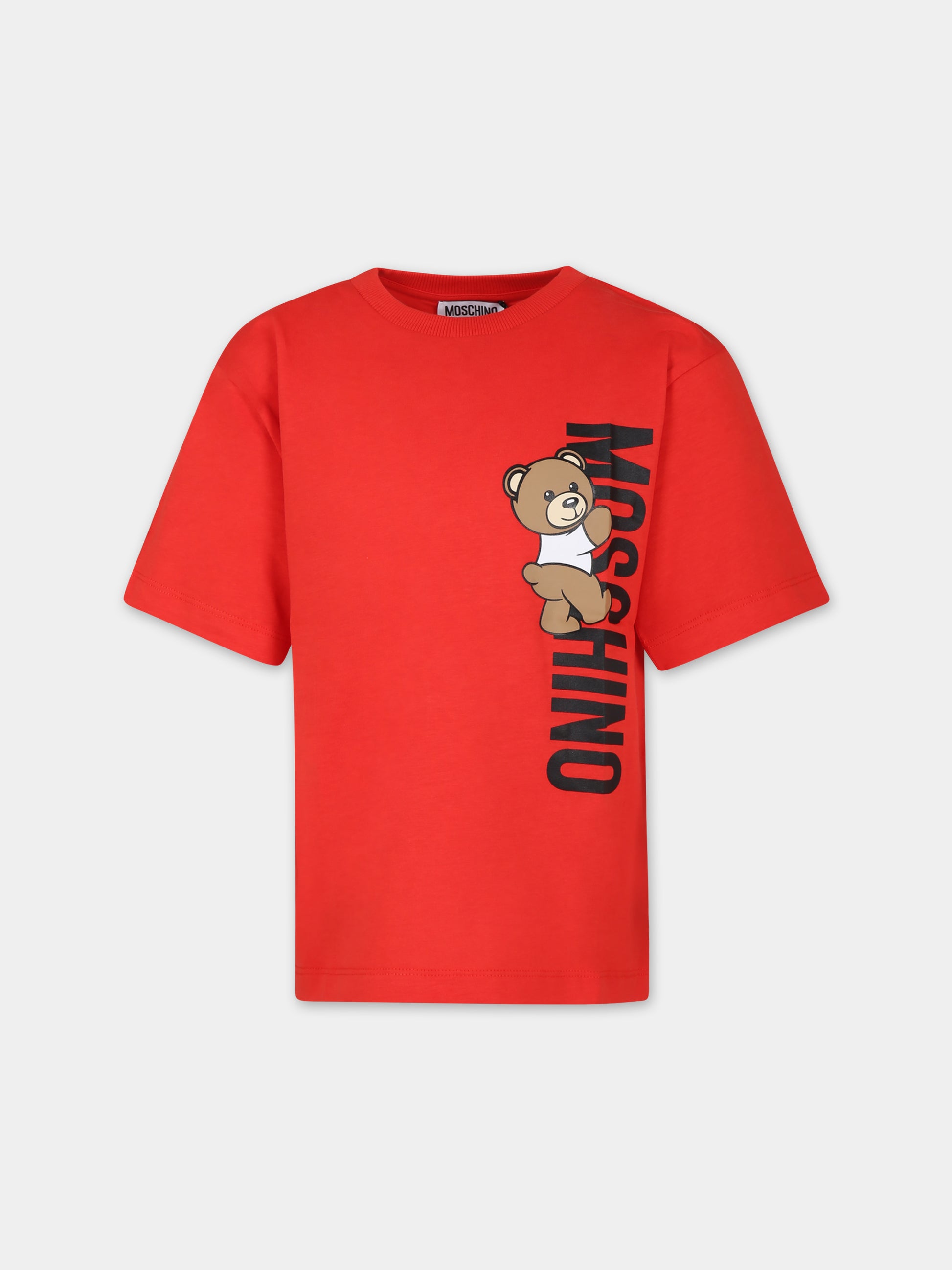 T-shirt rossa per bambini con Teddy Bear e logo,Moschino Kids,HVM03R LAA02 50109