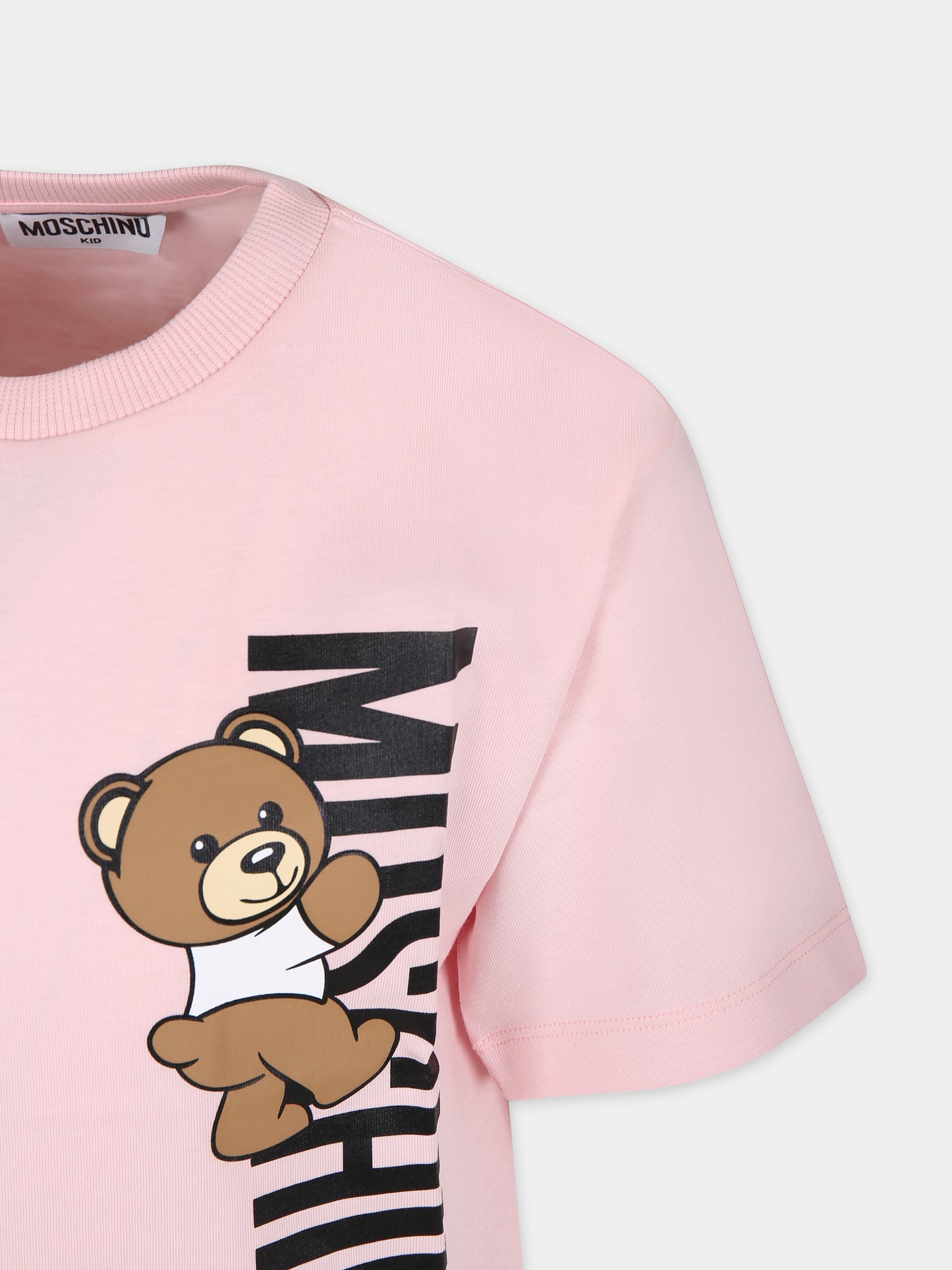 T-shirt rosa per bambina con Teddy Bear e logo,Moschino Kids,HVM03R LAA02 50209