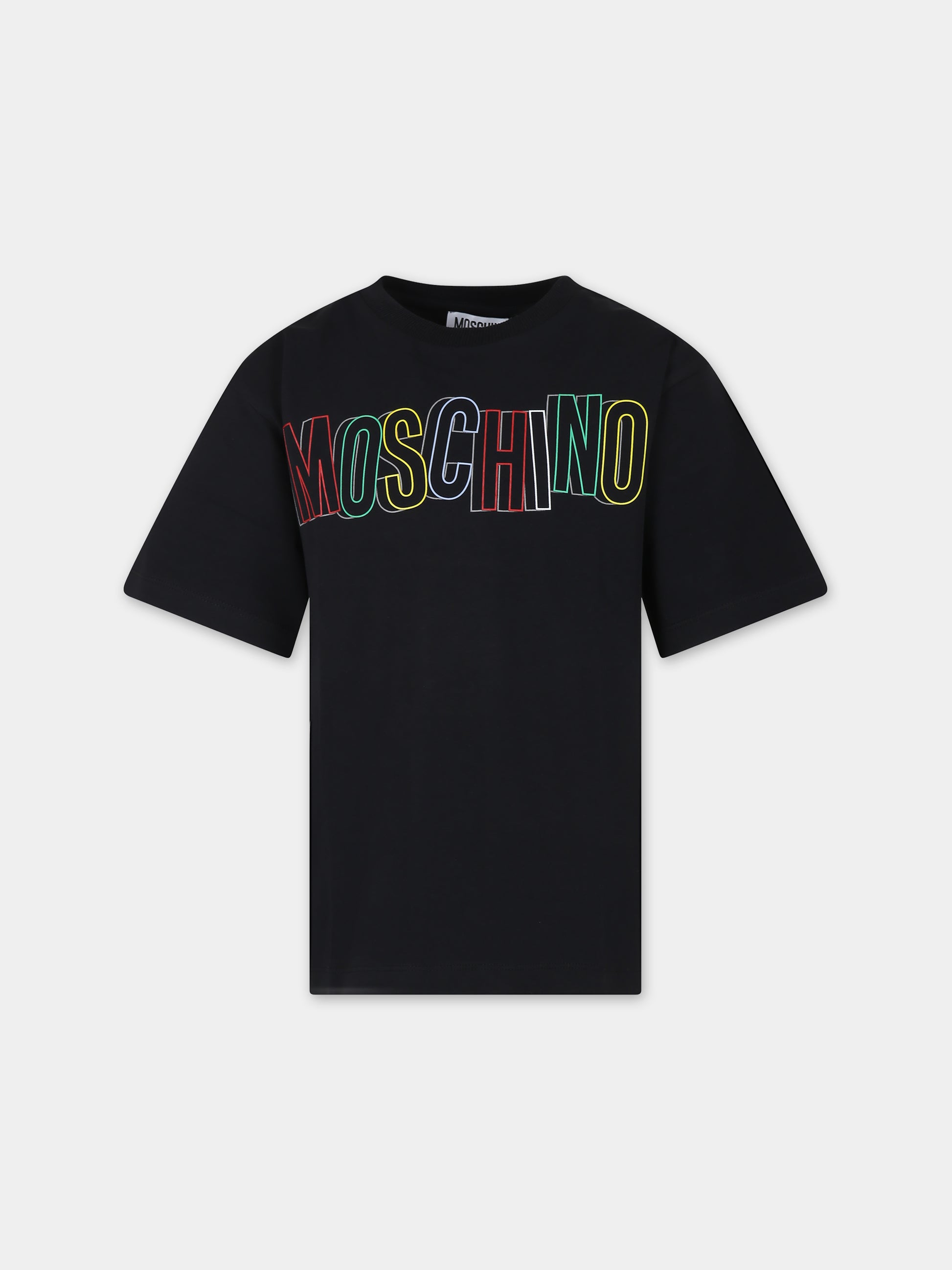 T-shirt nera per bambino con logo,Moschino Kids,HZM03S LBA10 60100