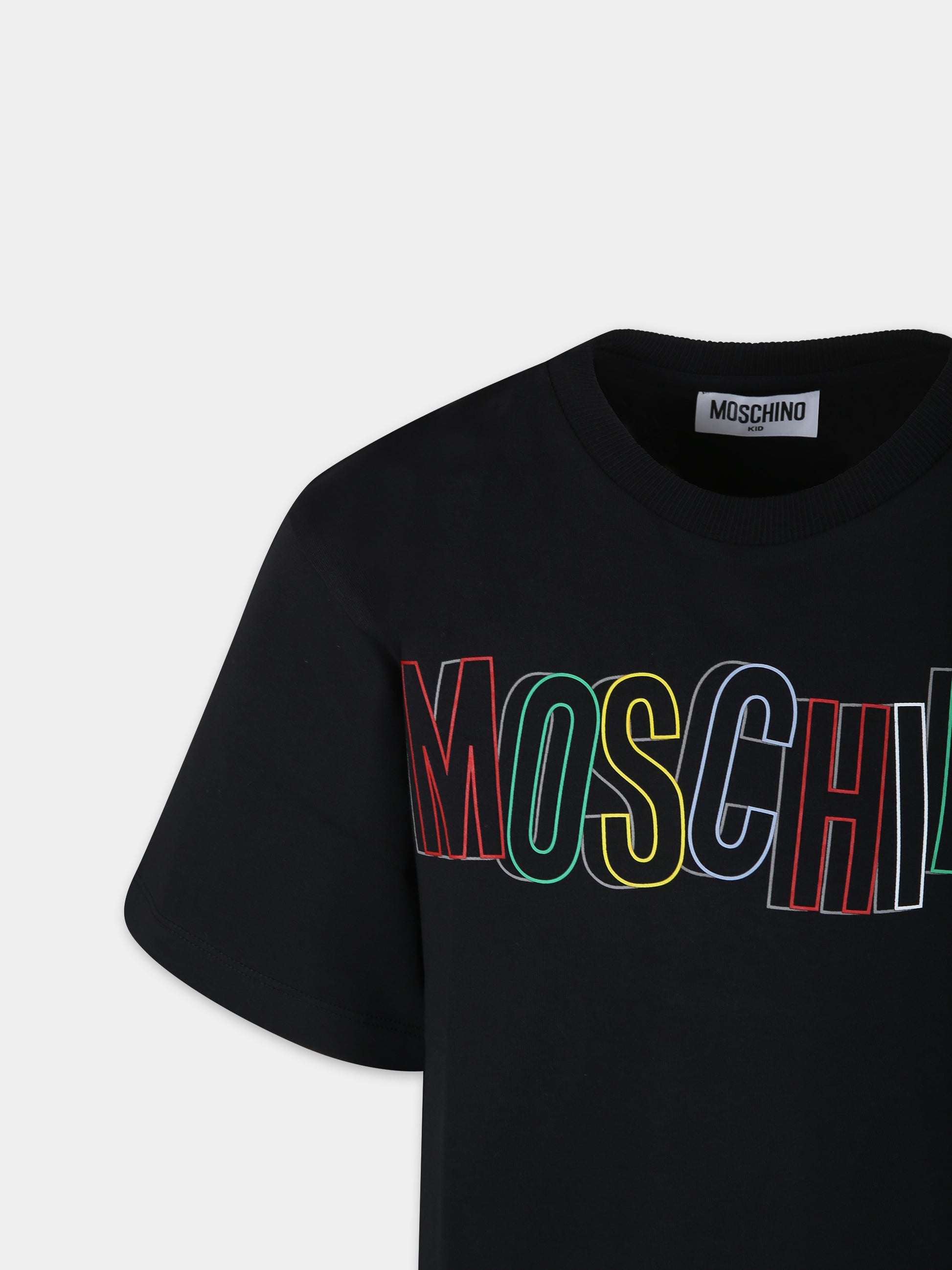 T-shirt nera per bambino con logo,Moschino Kids,HZM03S LBA10 60100