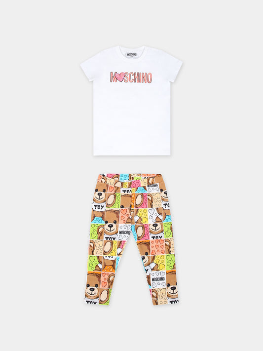 Completo bianco per neonata con Teddy Bear e logo,Moschino Kids,MCG007 LBA10 10101