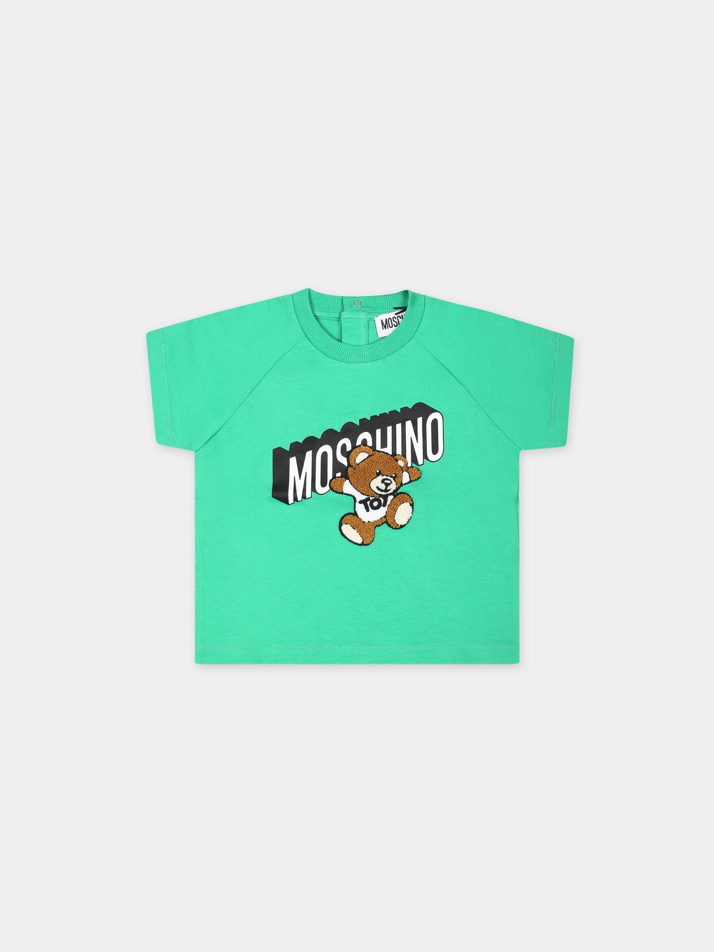 T-shirt verde per neonati con Teddy Bear e logo,Moschino Kids,MUM03Q LAA01 30321