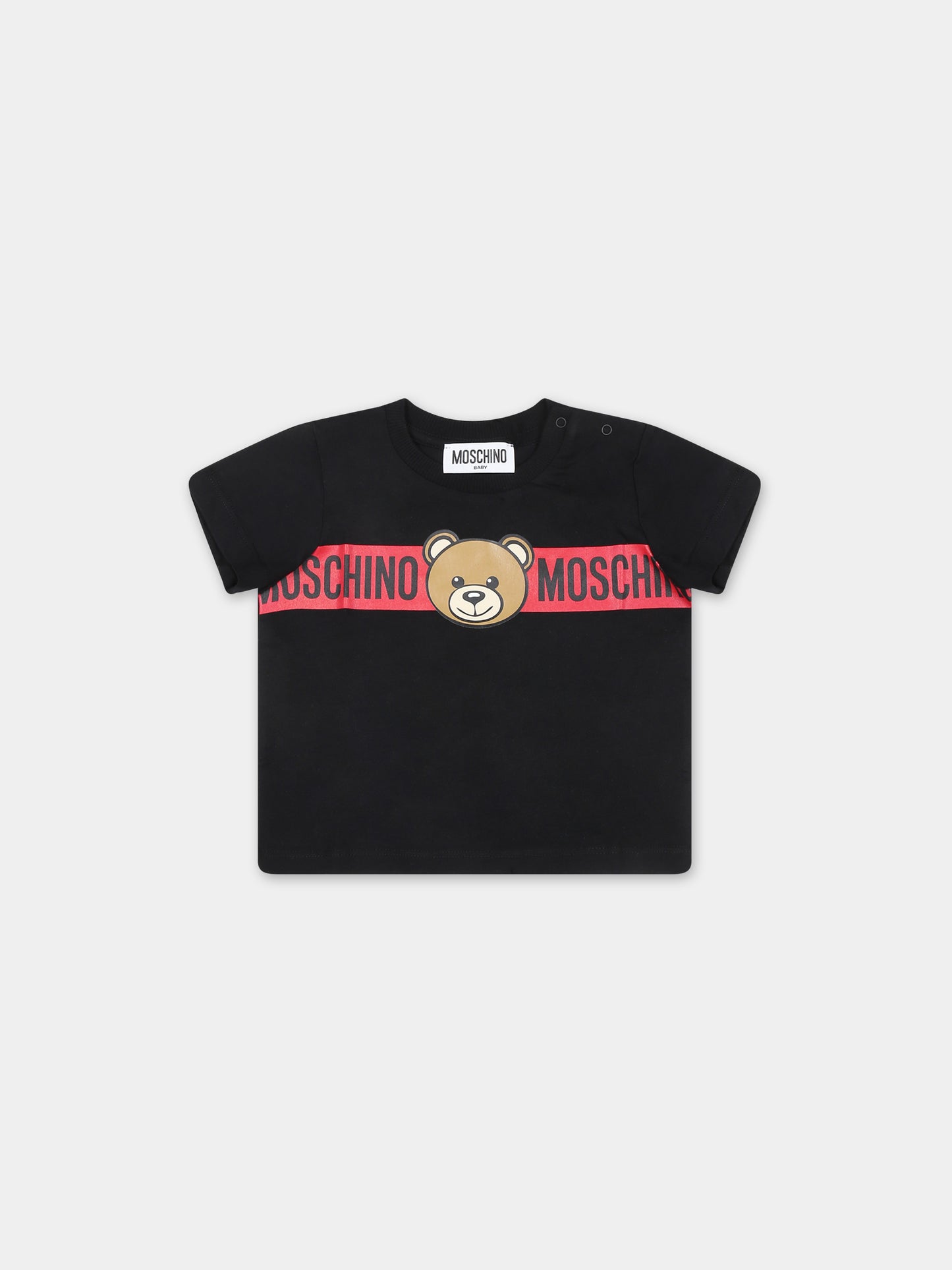 T-shirt nera per neonato con Teddy Bear e logo,Moschino Kids,MUM03V LAA03 60100