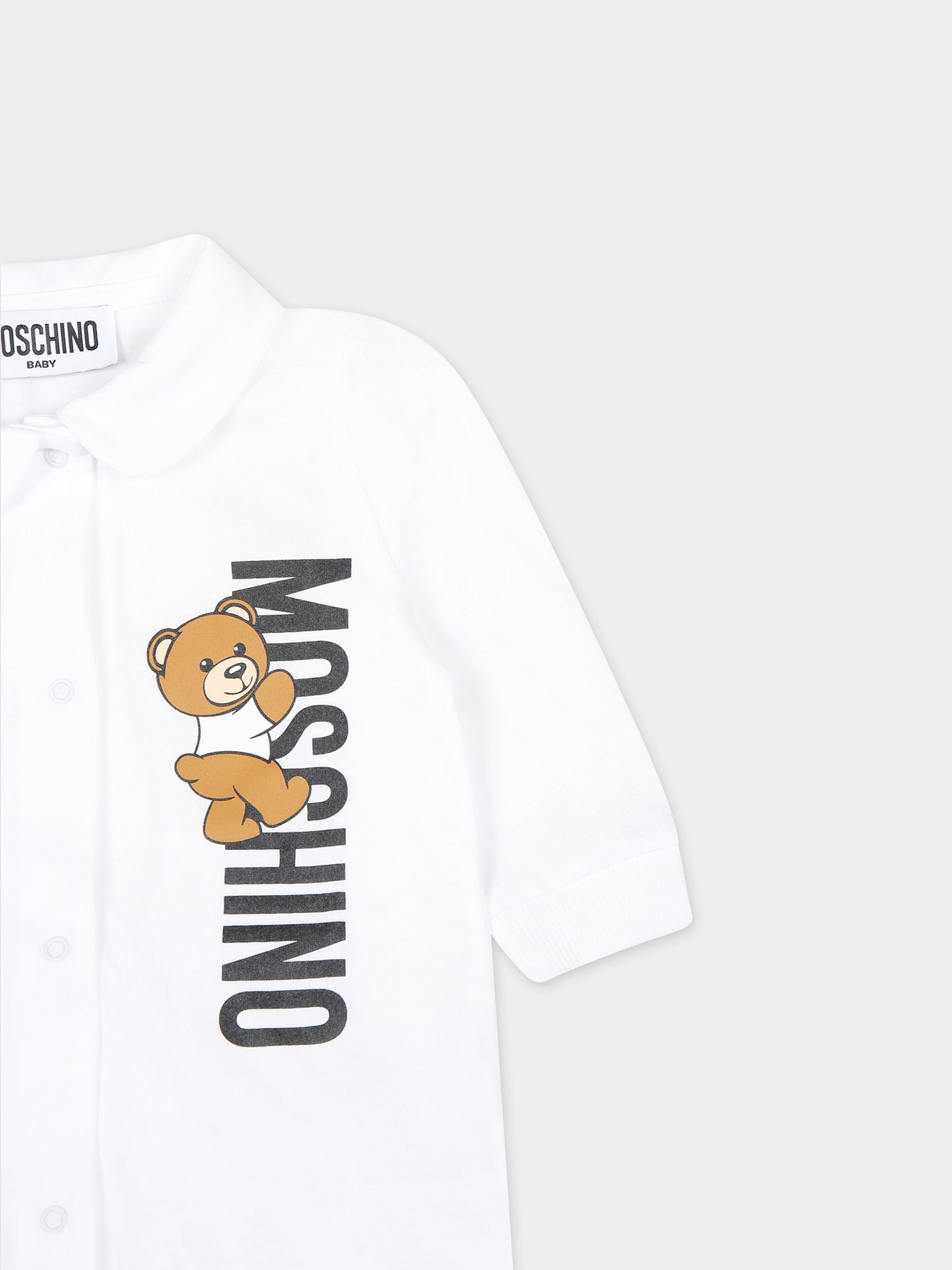 Tutina bianca per neonati con Teddy Bear elogo,Moschino Kids,MUY06K LAA17 10101