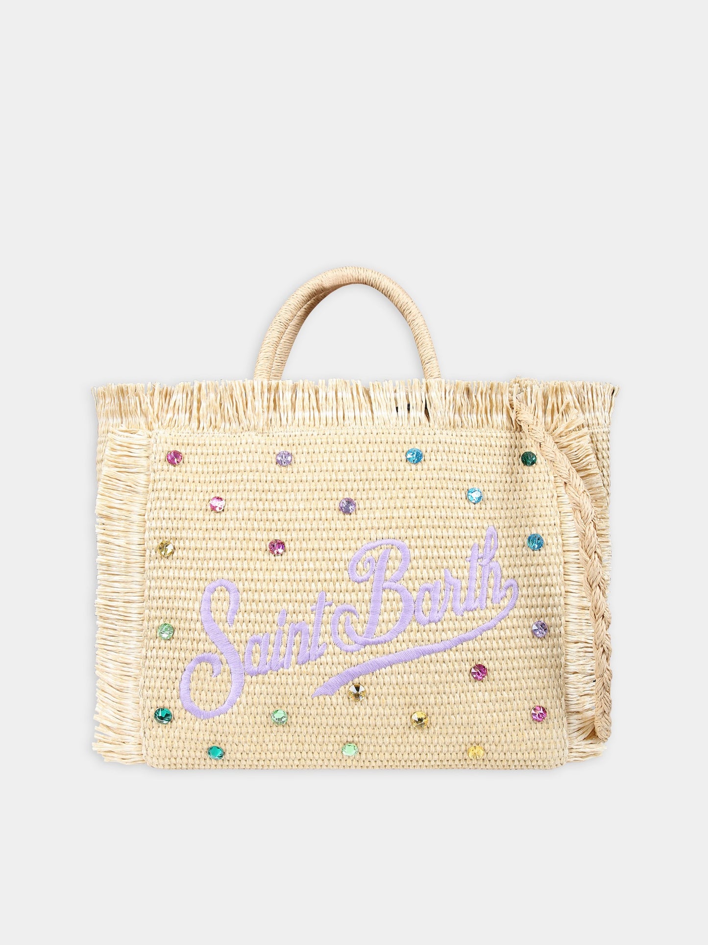 Borsa mare beige per bambina con logo e strass,Mc2 Saint Barth,COL0017 00057F