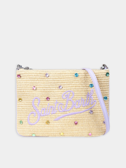 Pochette beige per bambina con strass e logo,Mc2 Saint Barth,PAR0021 00057F