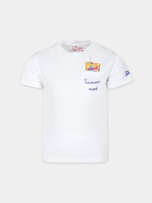 T-shirt bianca per bambino con stampa Estathé,Mc2 Saint Barth,EDD0001 02690F
