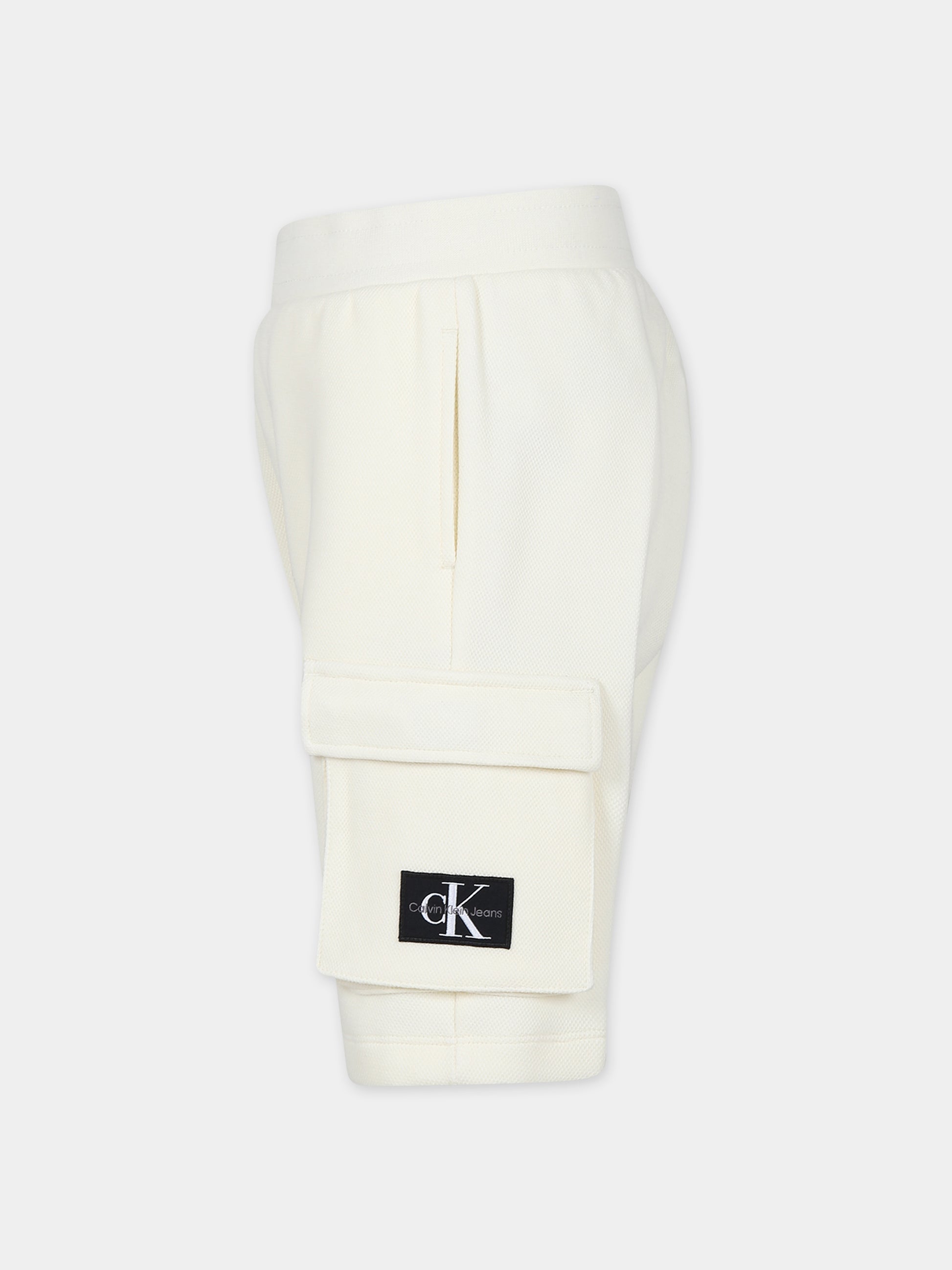 Shorts avorio per bambino con logo,Calvin Klein Kids,24CKIB0IB02066 YAN