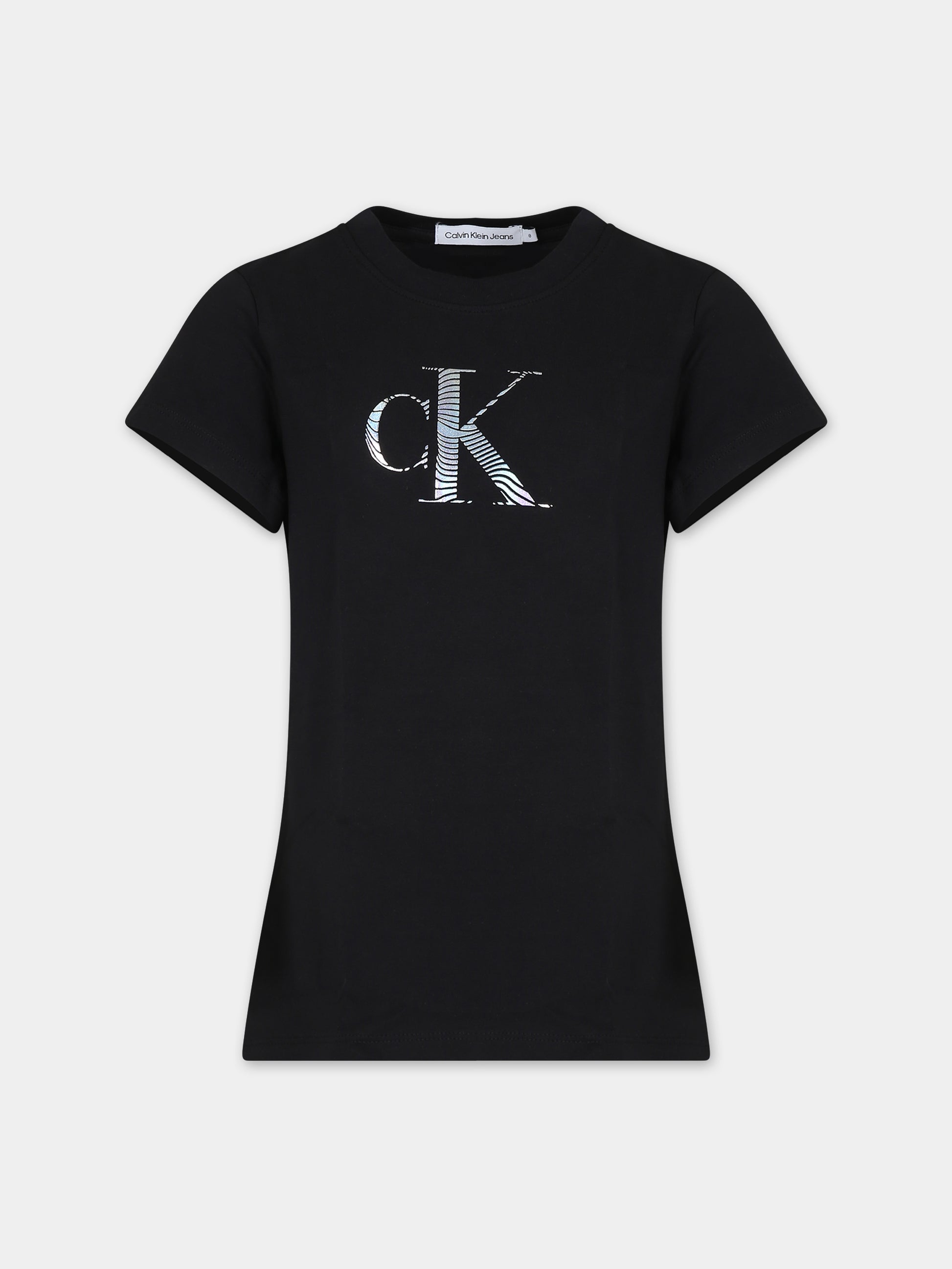 T-shirt nera per bambina con logo,Calvin Klein Kids,24SCKIG0IG02433 BEH