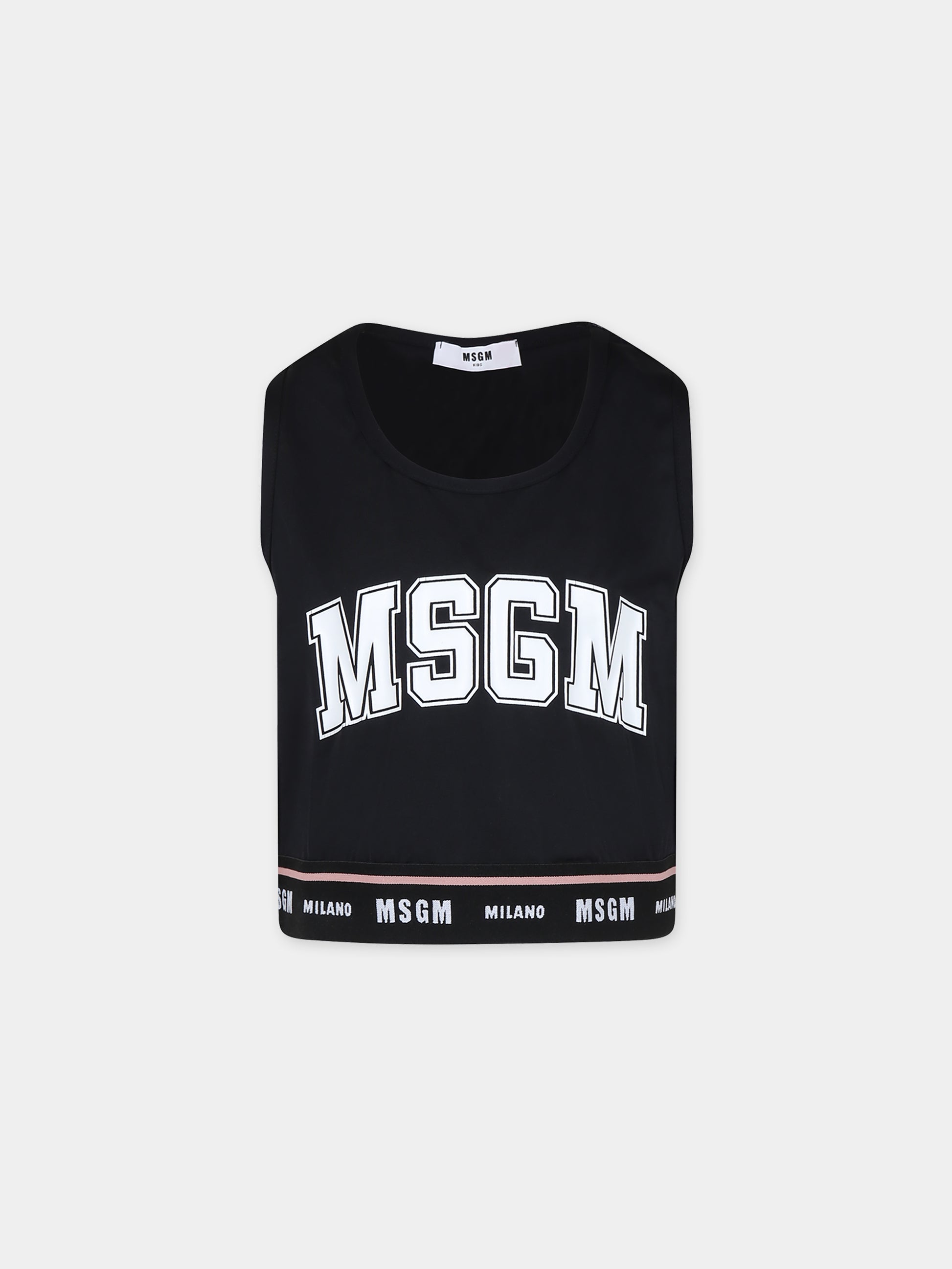 Top crop nero per bambina con logo,Msgm Kids,MS027842 110