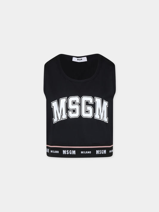 Top crop nero per bambina con logo,Msgm Kids,MS027842 110