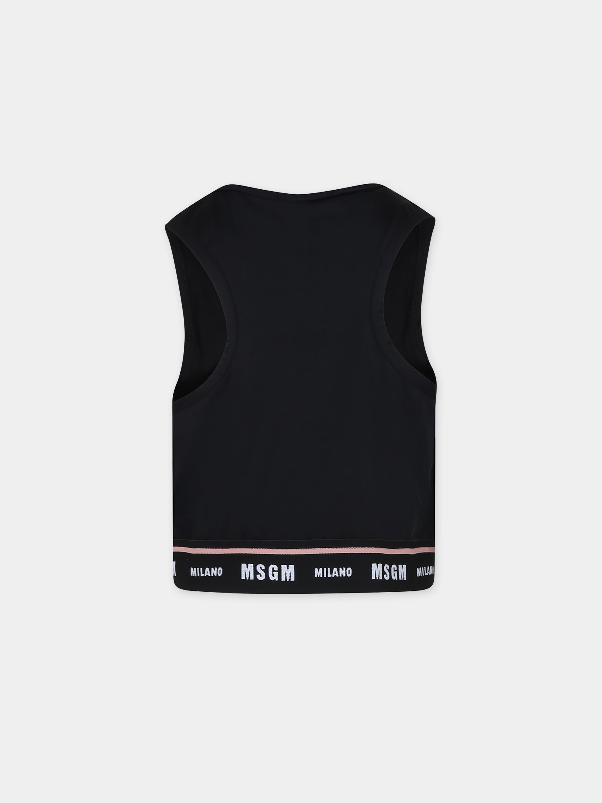 Top crop nero per bambina con logo,Msgm Kids,MS027842 110
