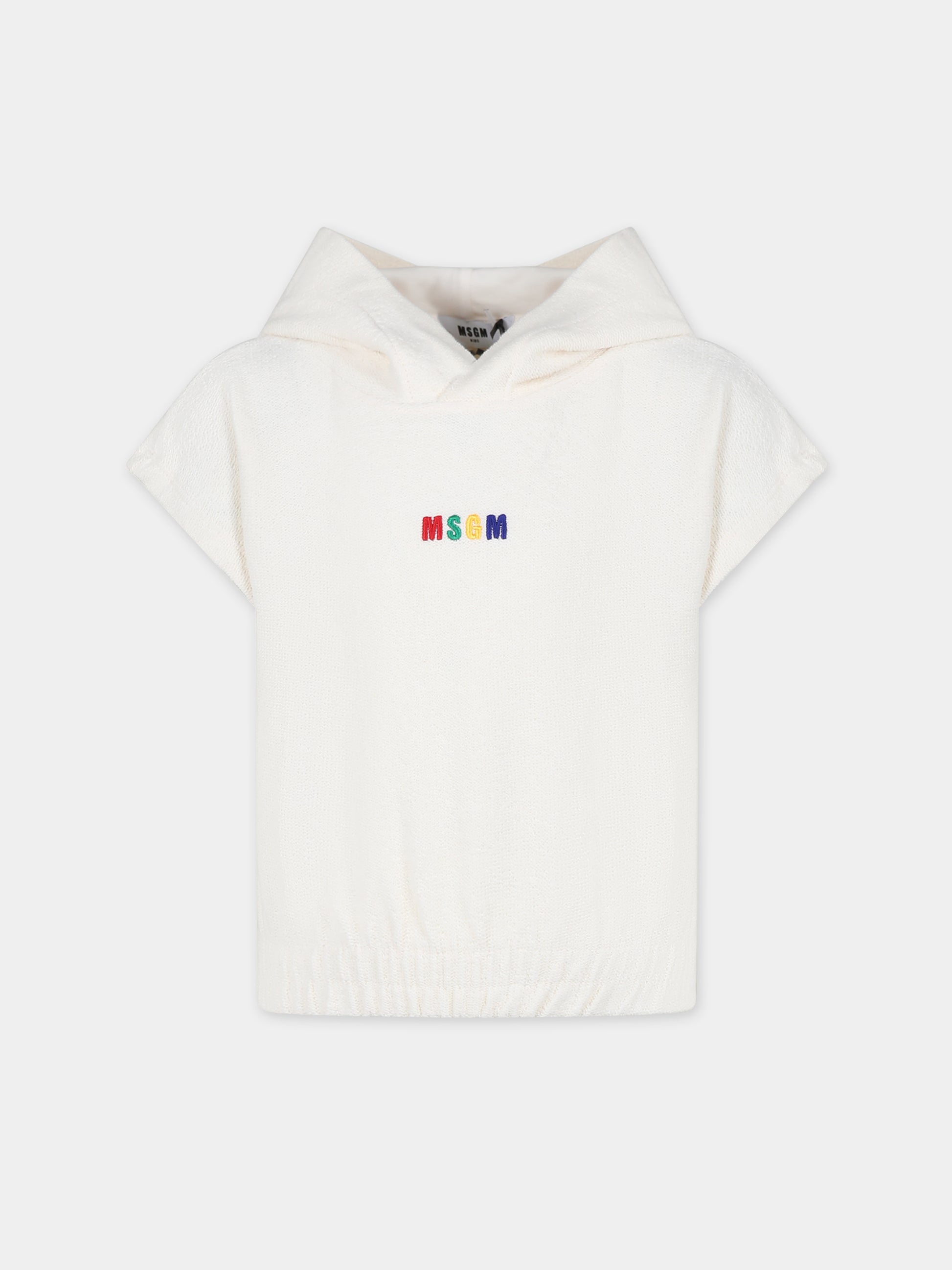 Felpa crop avorio per bambina con logo,Msgm Kids,MS029337 013