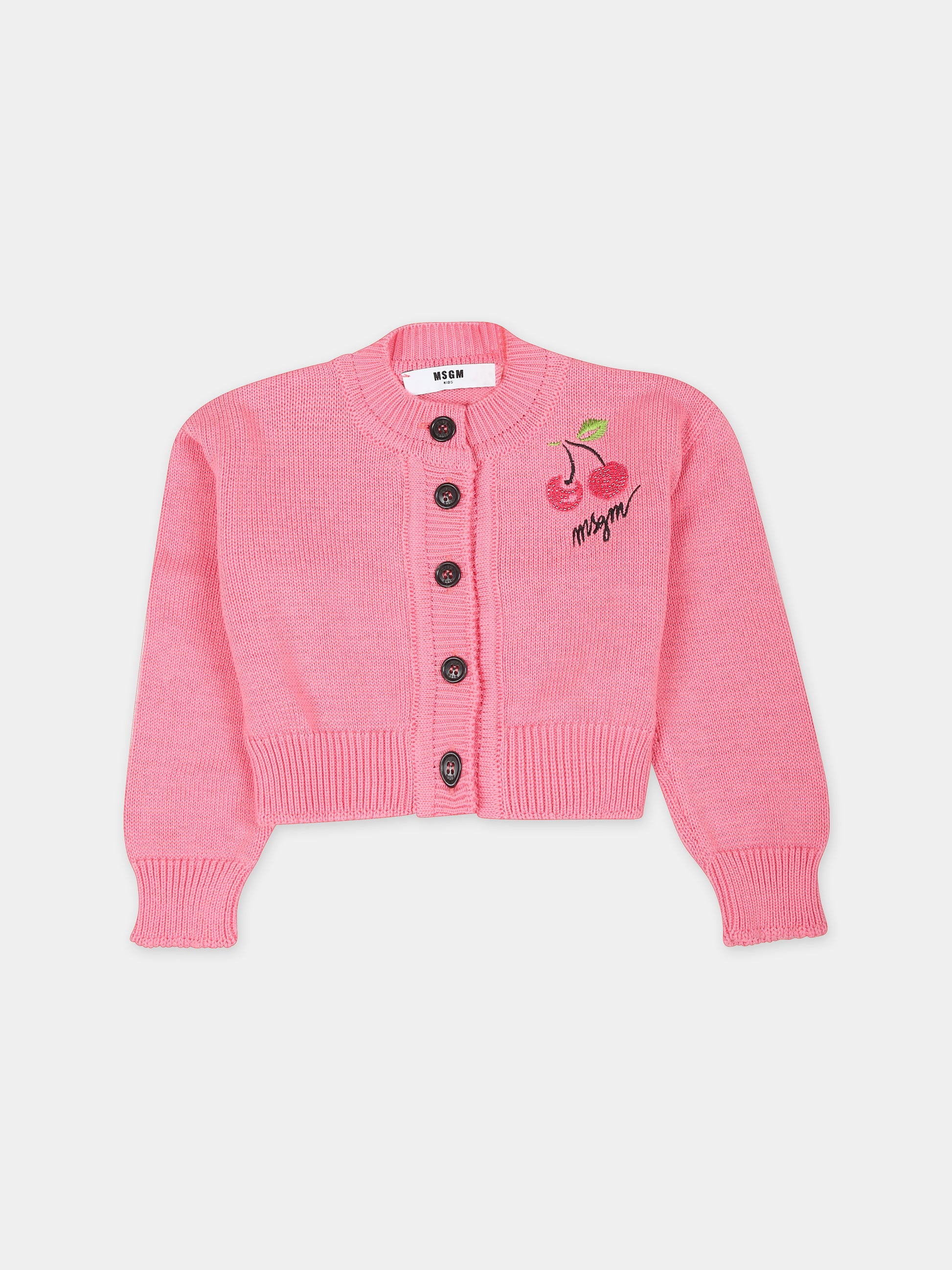 Cardigan rosa per neonata con ciliegie,Msgm Kids,MS029366 042