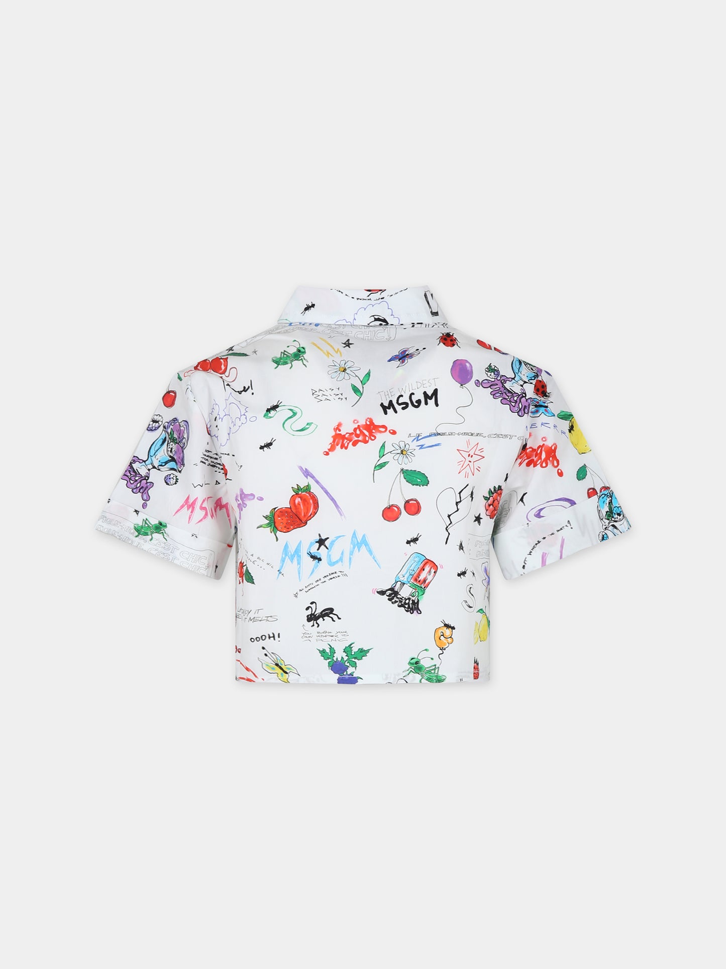 Camicia crop bianca per bambina con stampa fumetto e logo,Msgm Kids,MS029394 001