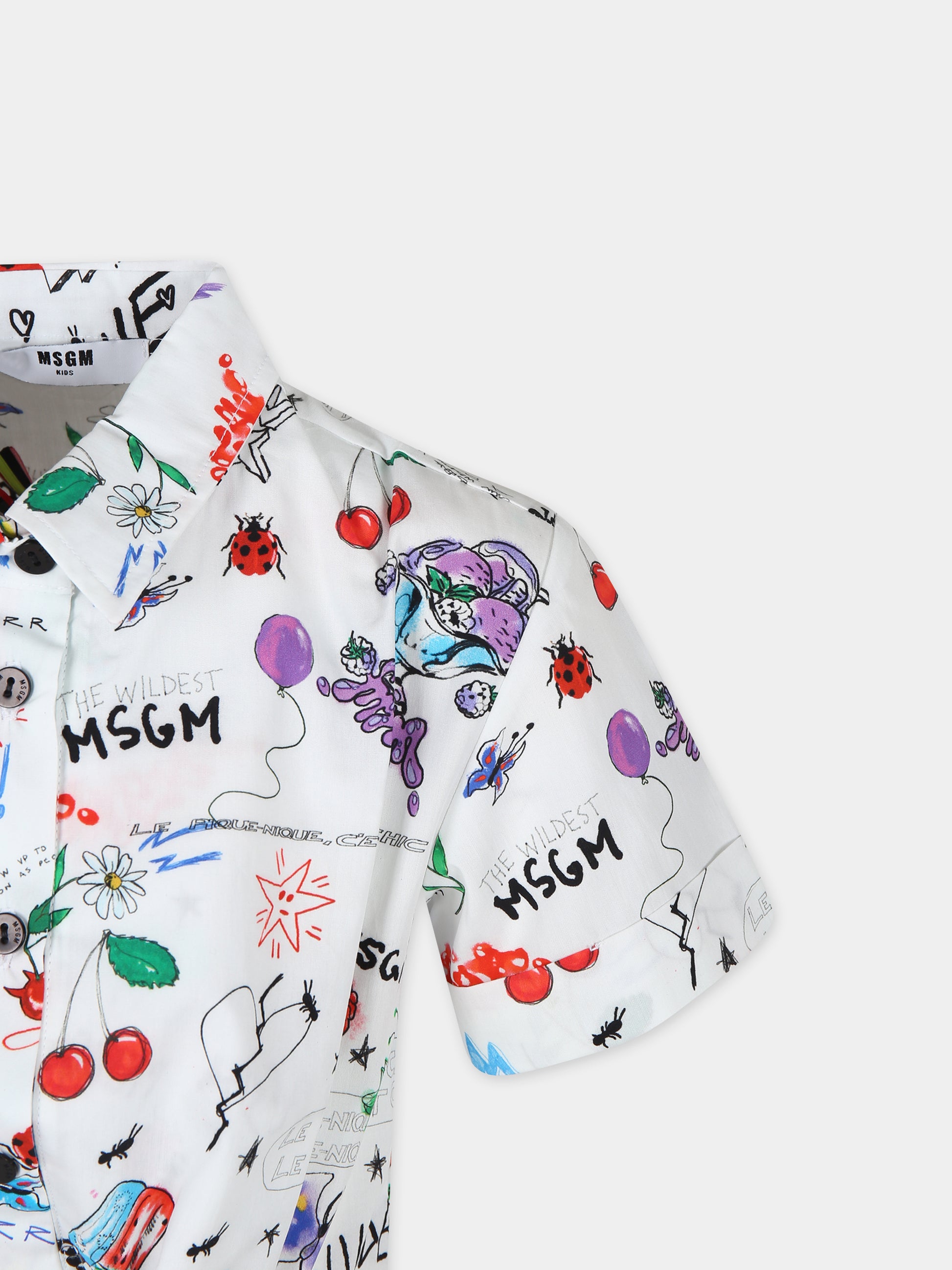 Camicia crop bianca per bambina con stampa fumetto e logo,Msgm Kids,MS029394 001