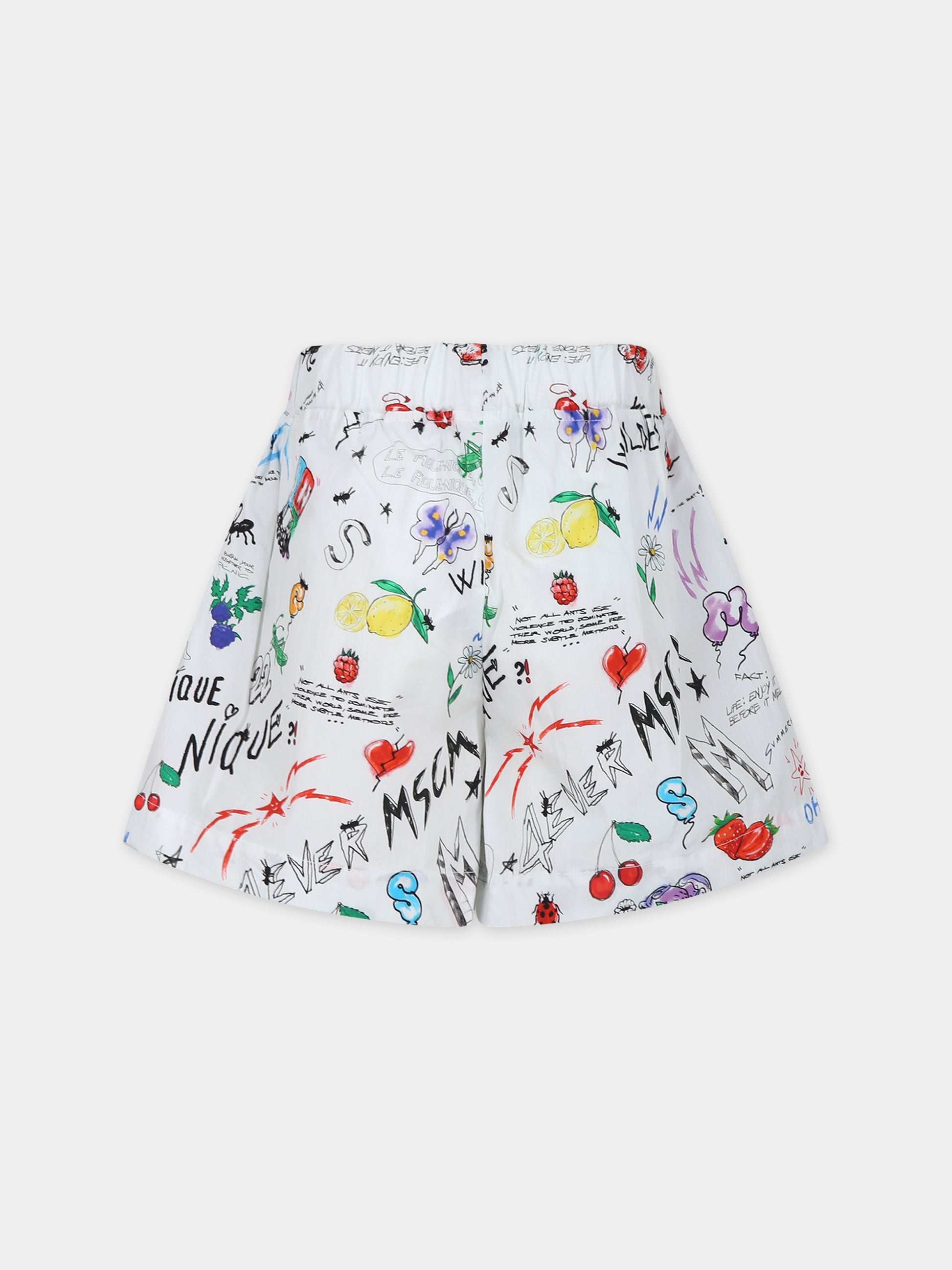 Shorts bianchi per bambina con stampa fumetto,Msgm Kids,MS029395 001
