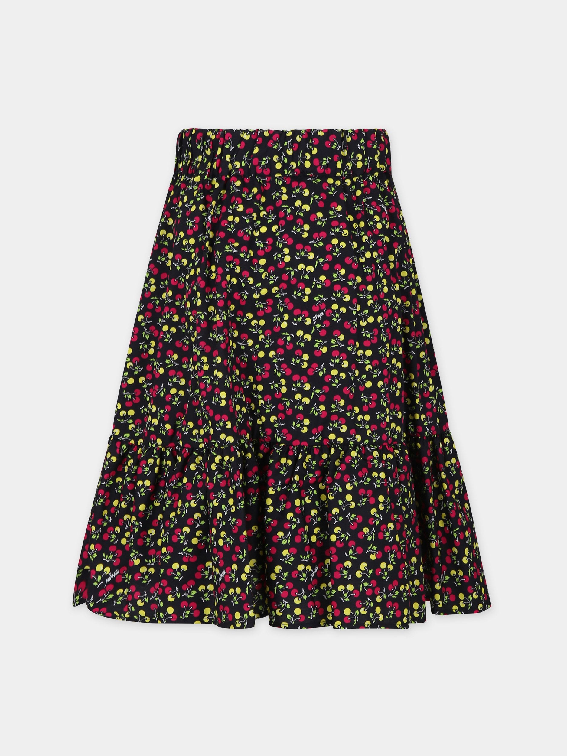 Gonna nera per bambina con stampa ciligie,Msgm Kids,MS029409 200