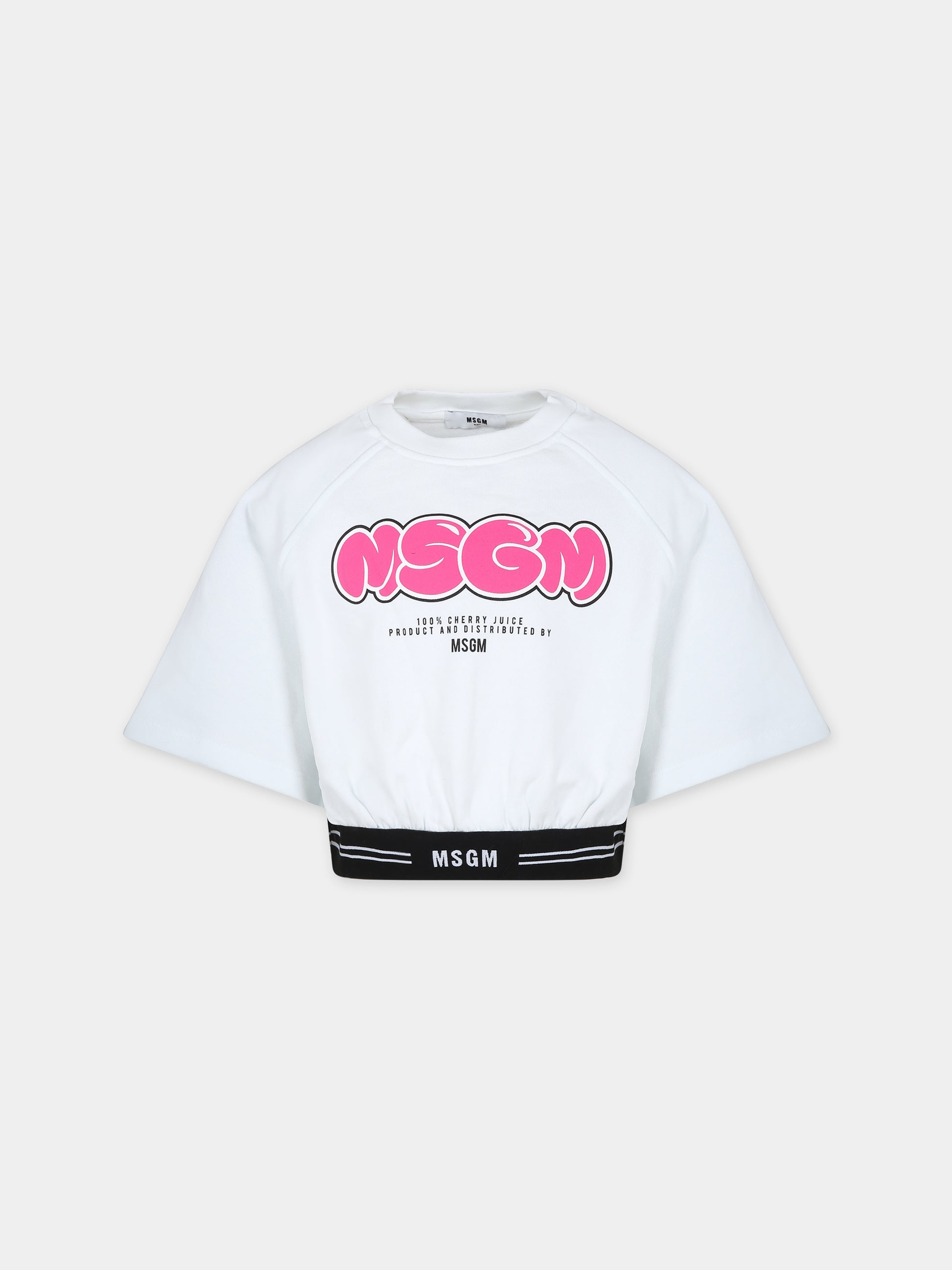 Felpa crop bianca per bambina con logo,Msgm Kids,MS029444 001