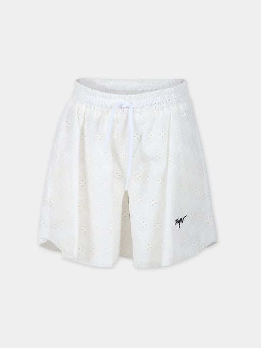 Shorts bianchi per bambina con pizzo sangallo,Msgm Kids,MS029465 002