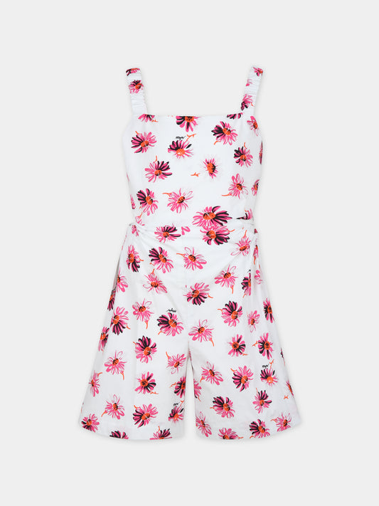 Jumpsuit bianca per bambina con stampa fiori,Msgm Kids,MS029468 200