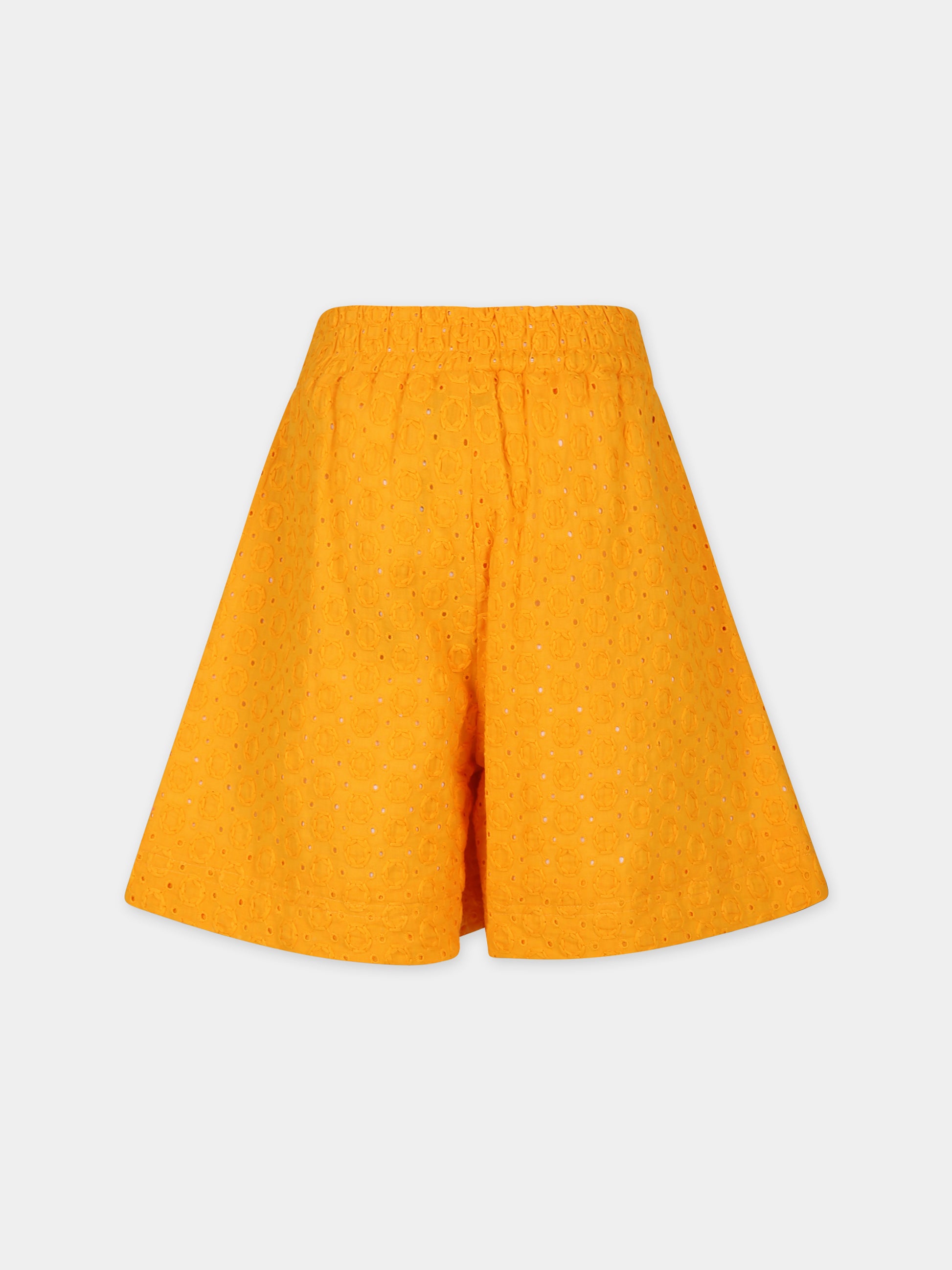 Shorts arancioni per bambina con pizzo sangallo,Msgm Kids,MS029490 030