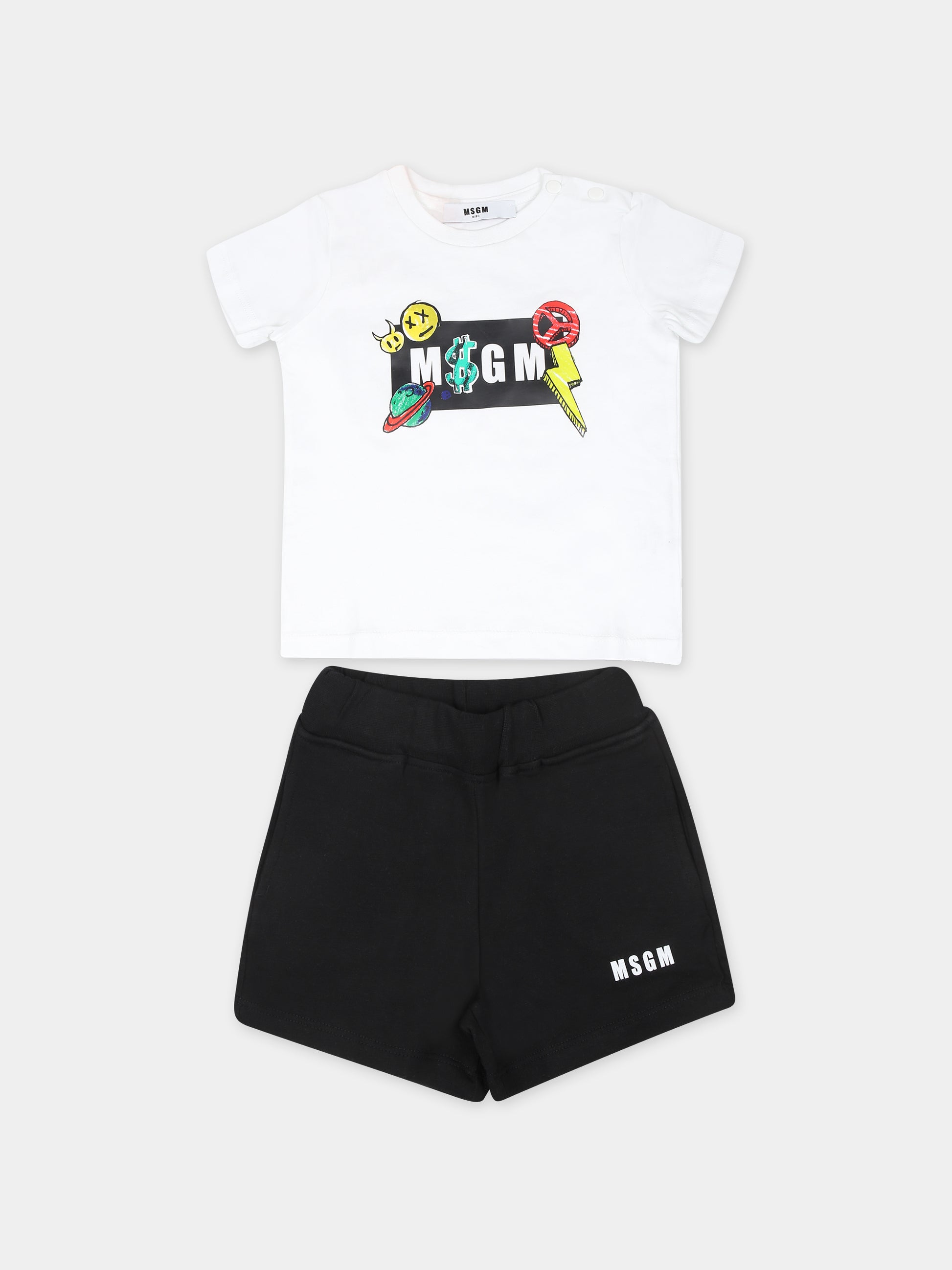 Completo bianco per neonato con logo e stampa,Msgm Kids,MS029558 001/01