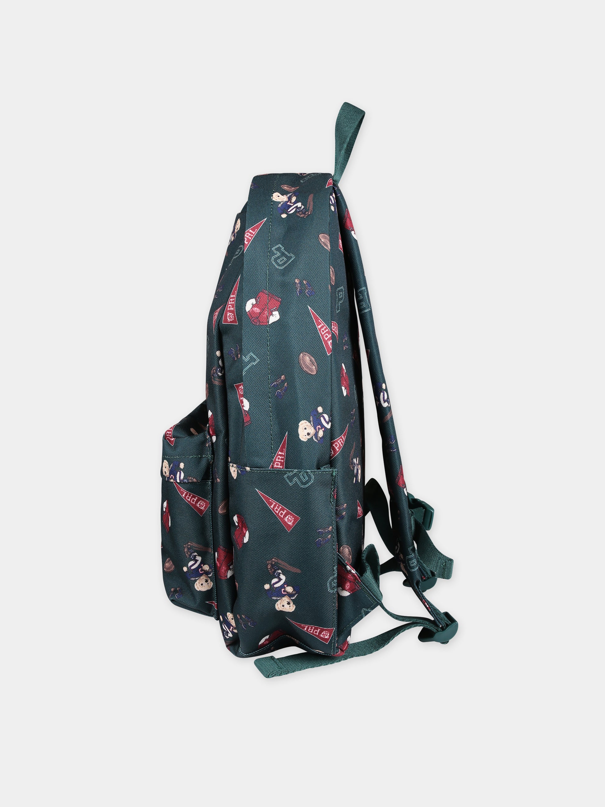 Zaino verde per bambini con Polo Bear e stampa,Ralph Lauren Kids,24SRL9AR016 EFN